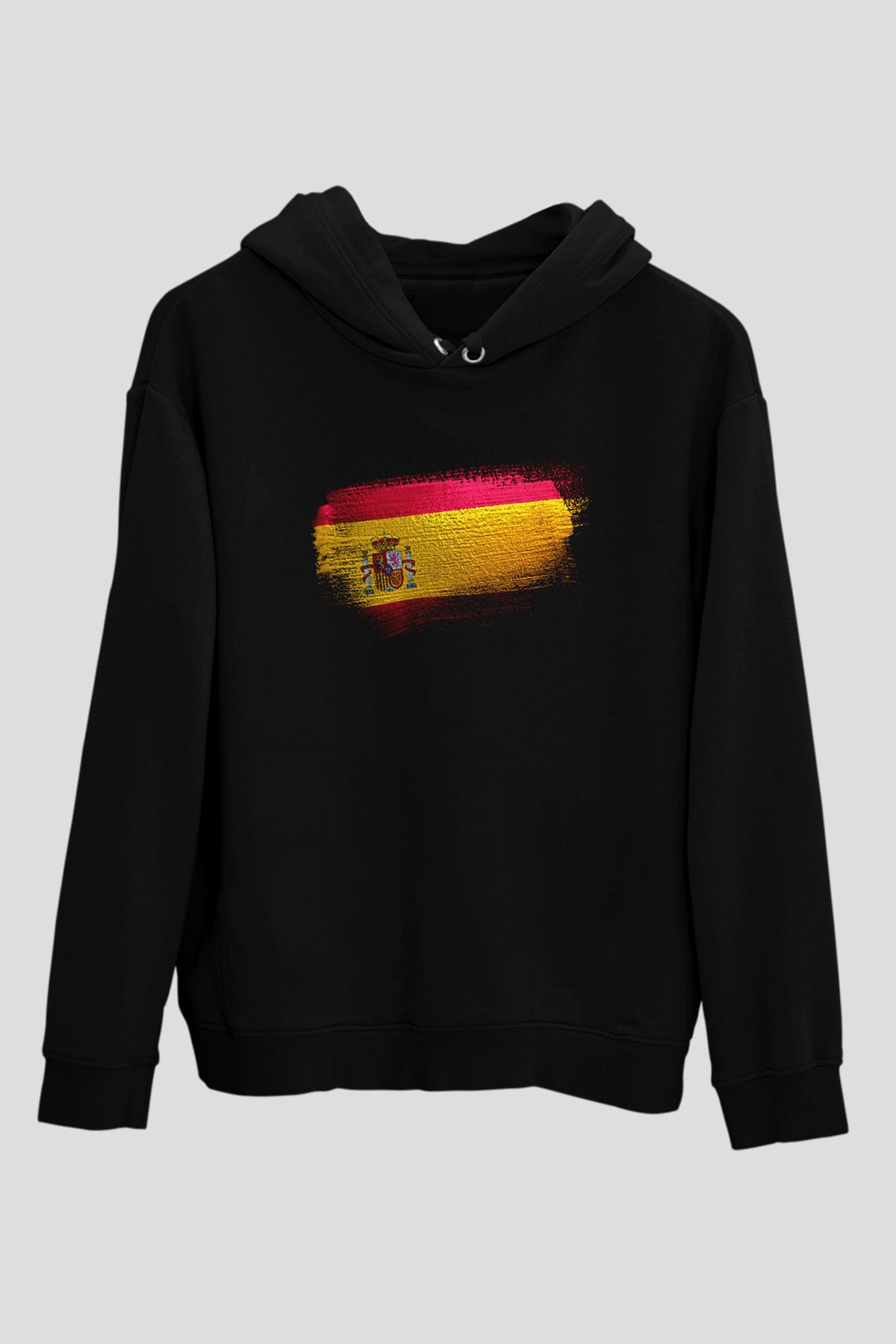 İspanya - Spain Bayrağı Baskılı Unisex Siyah Hoodie