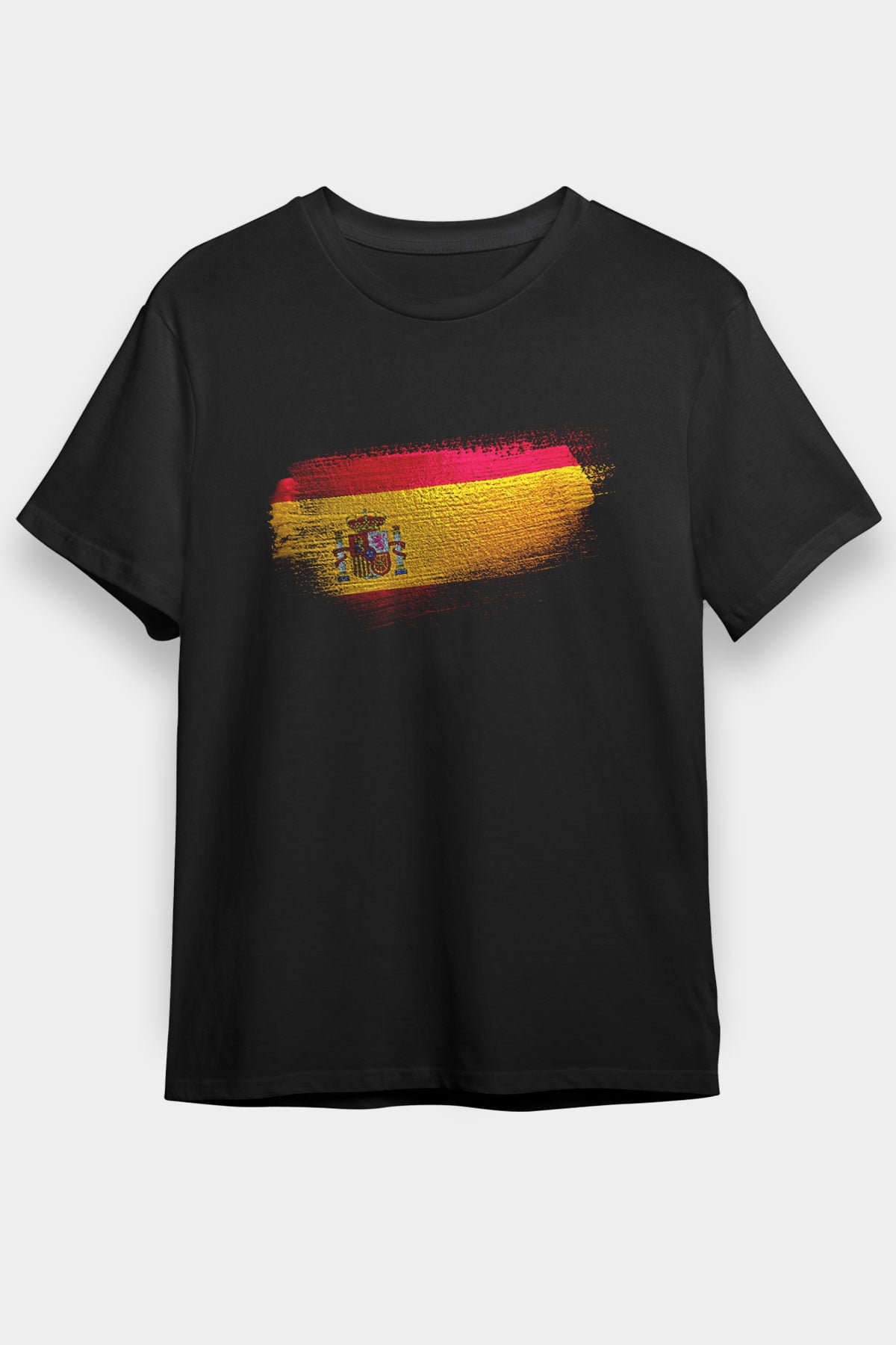 İspanya - Spain Bayrağı Baskılı Unisex Siyah Tişört