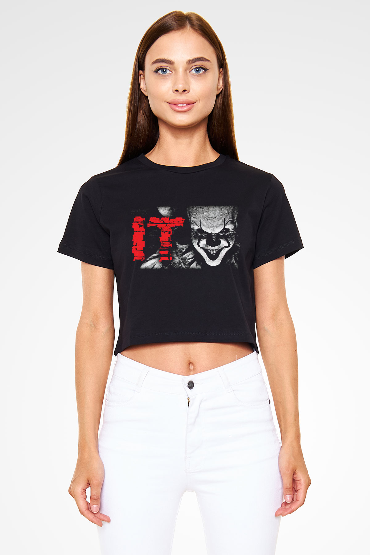 It Siyah Crop Top Tişört