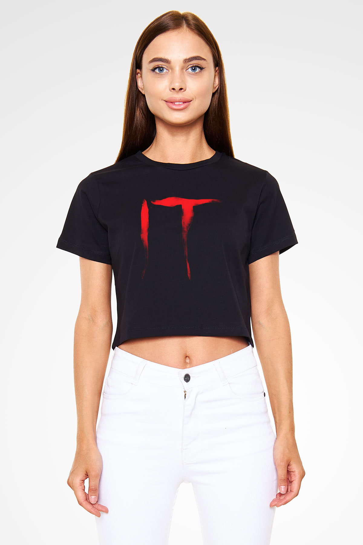 It Siyah Crop Top Tişört