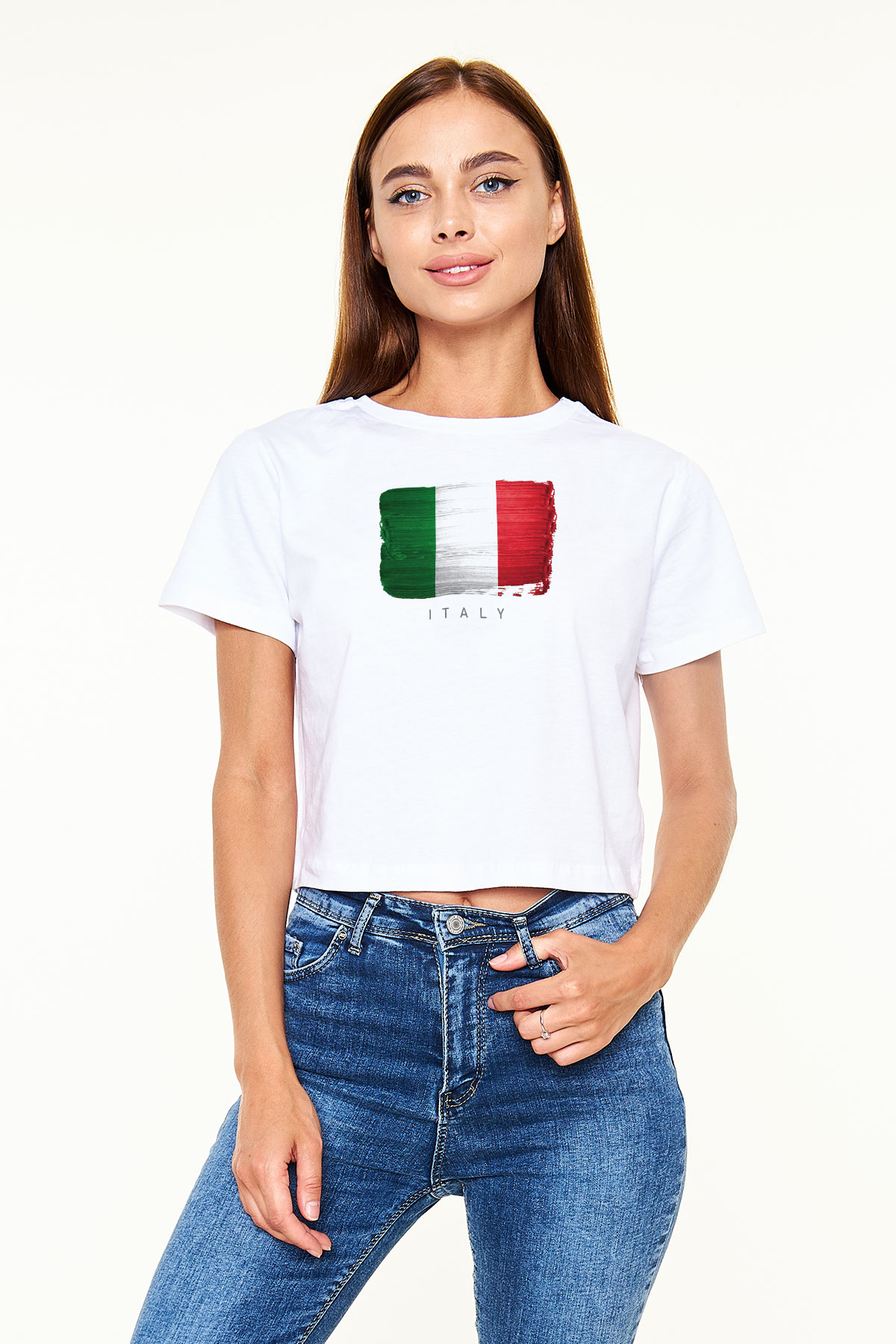 İtalya Beyaz  Crop Top Tişört