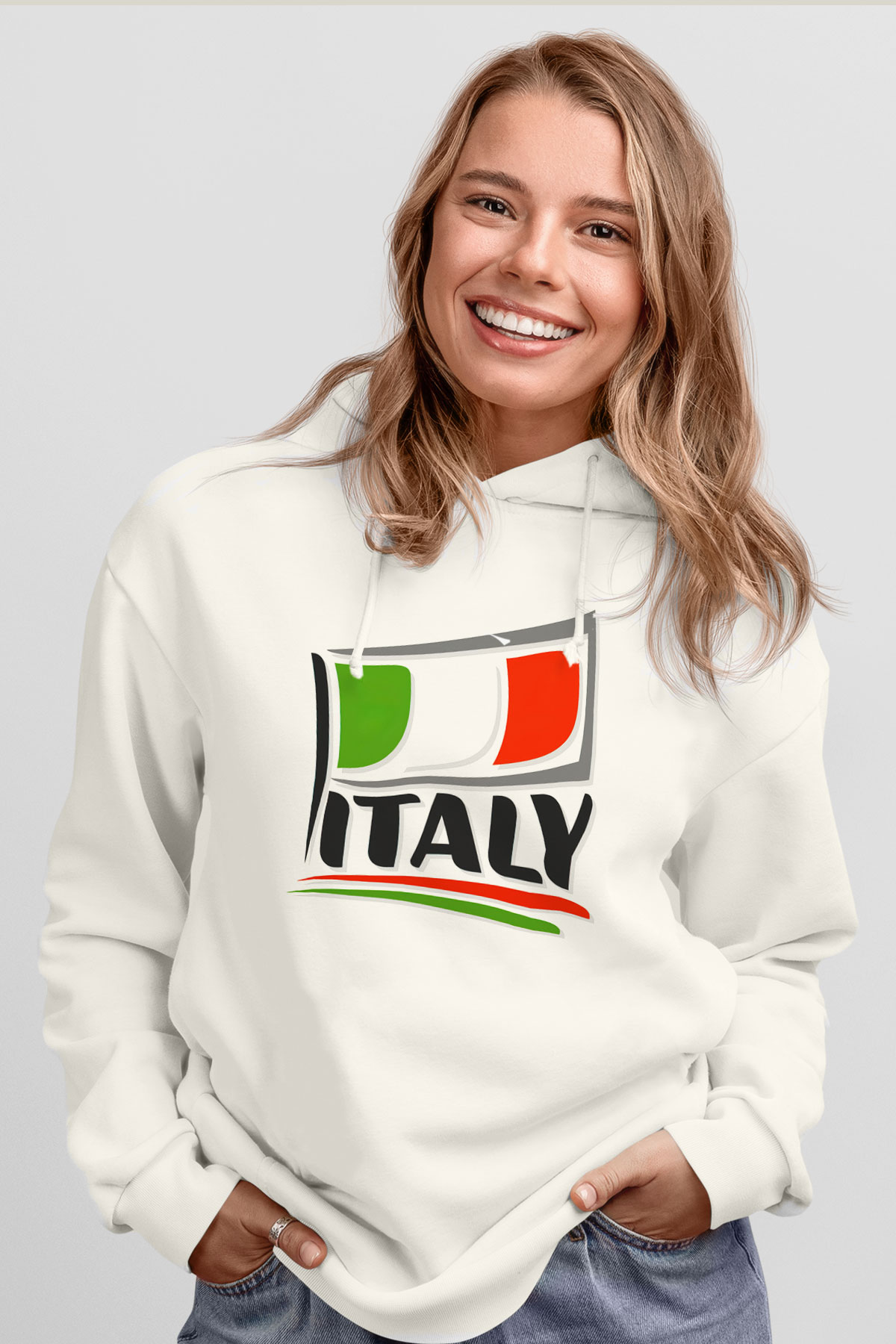 İtalya Beyaz Unisex Kapşonlu Sweatshirt