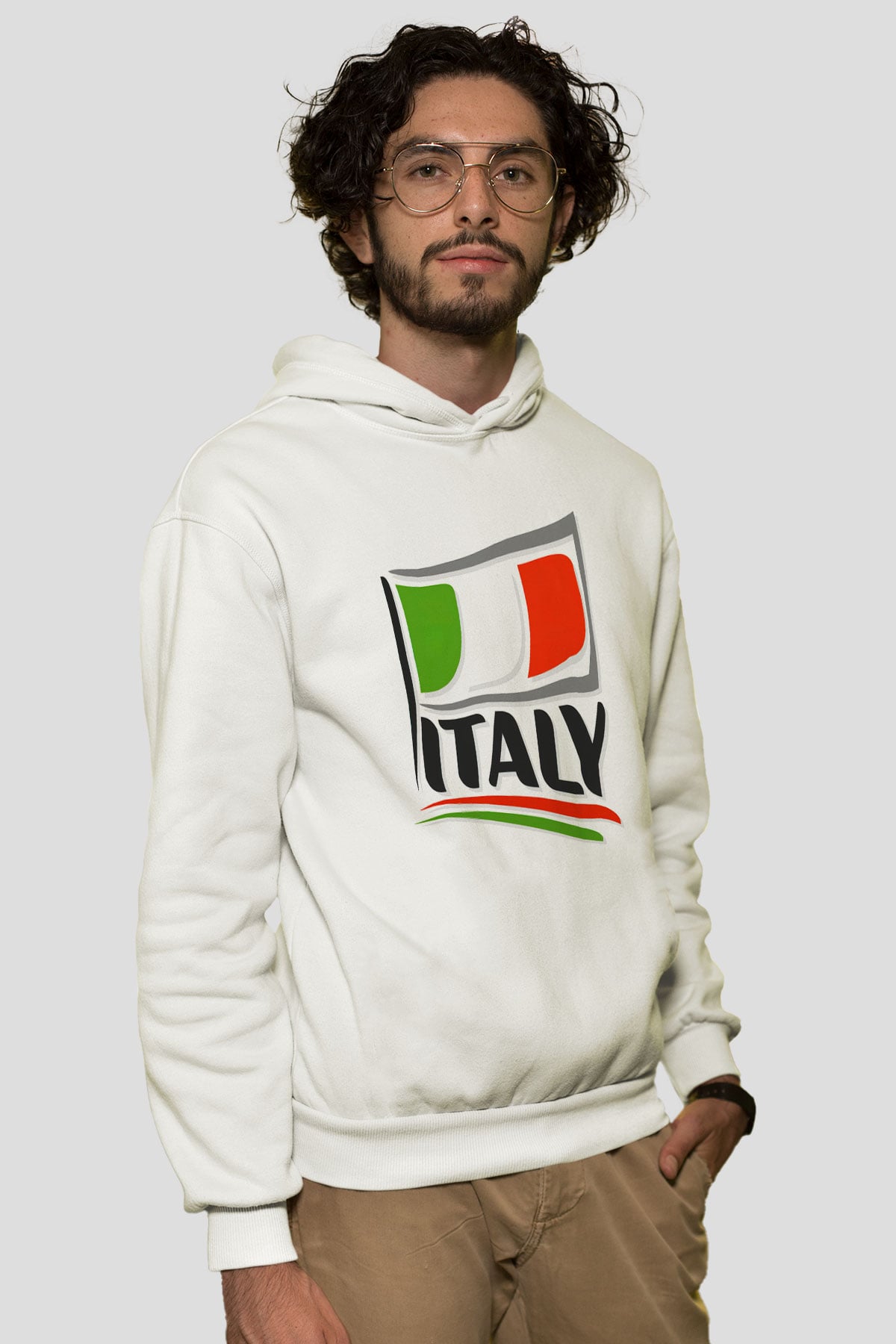 İtalya Beyaz Unisex Kapşonlu Sweatshirt