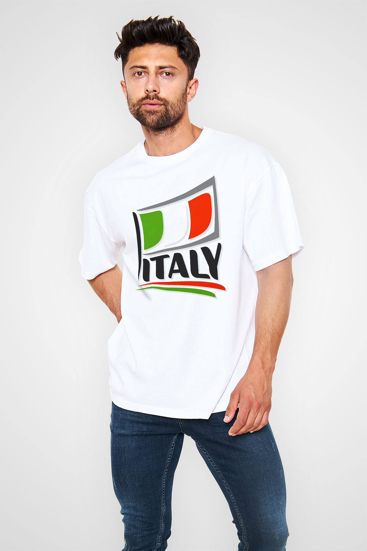 İtalya Beyaz Unisex Oversize Tişört T-Shirt