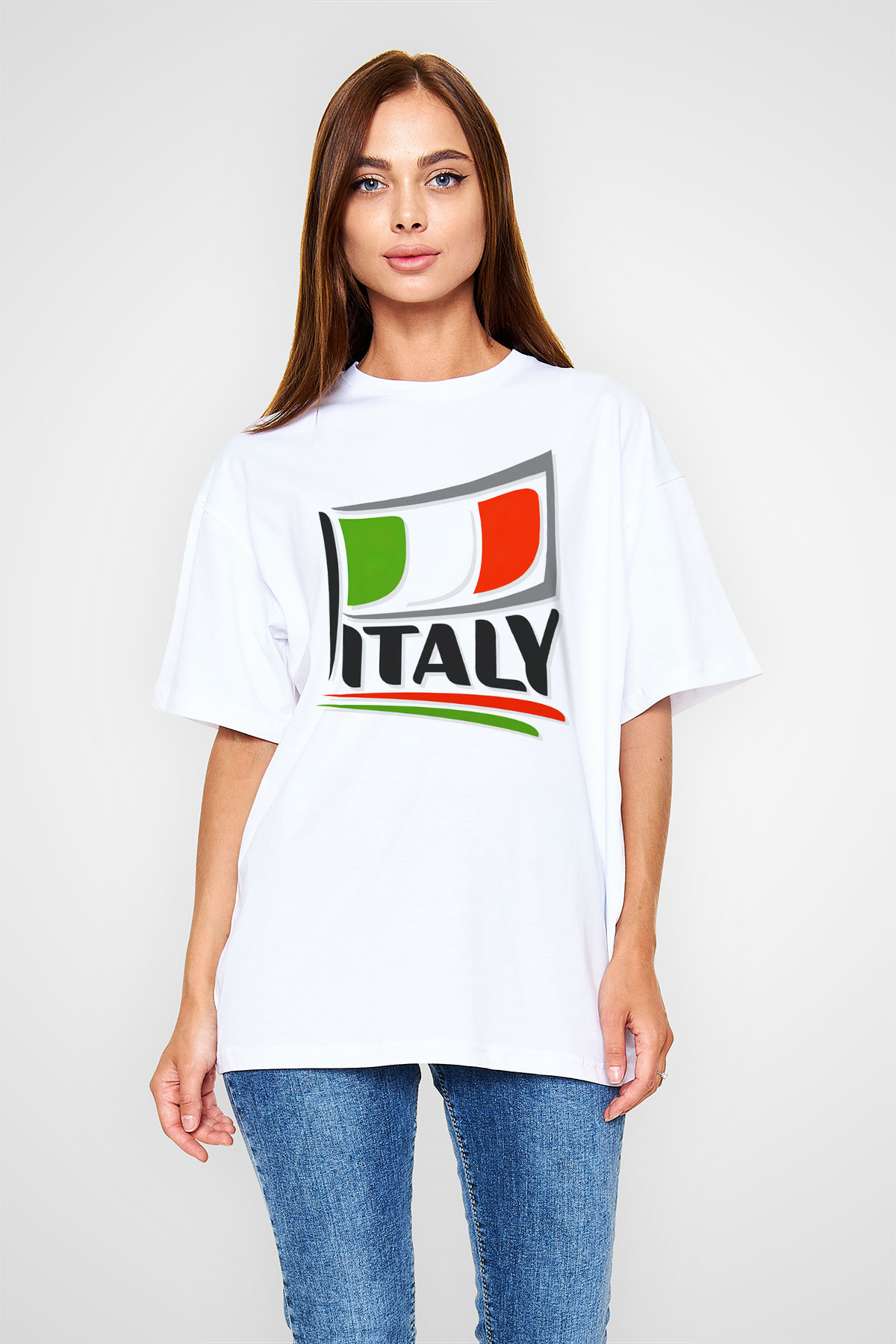 İtalya Beyaz Unisex Oversize Tişört T-Shirt