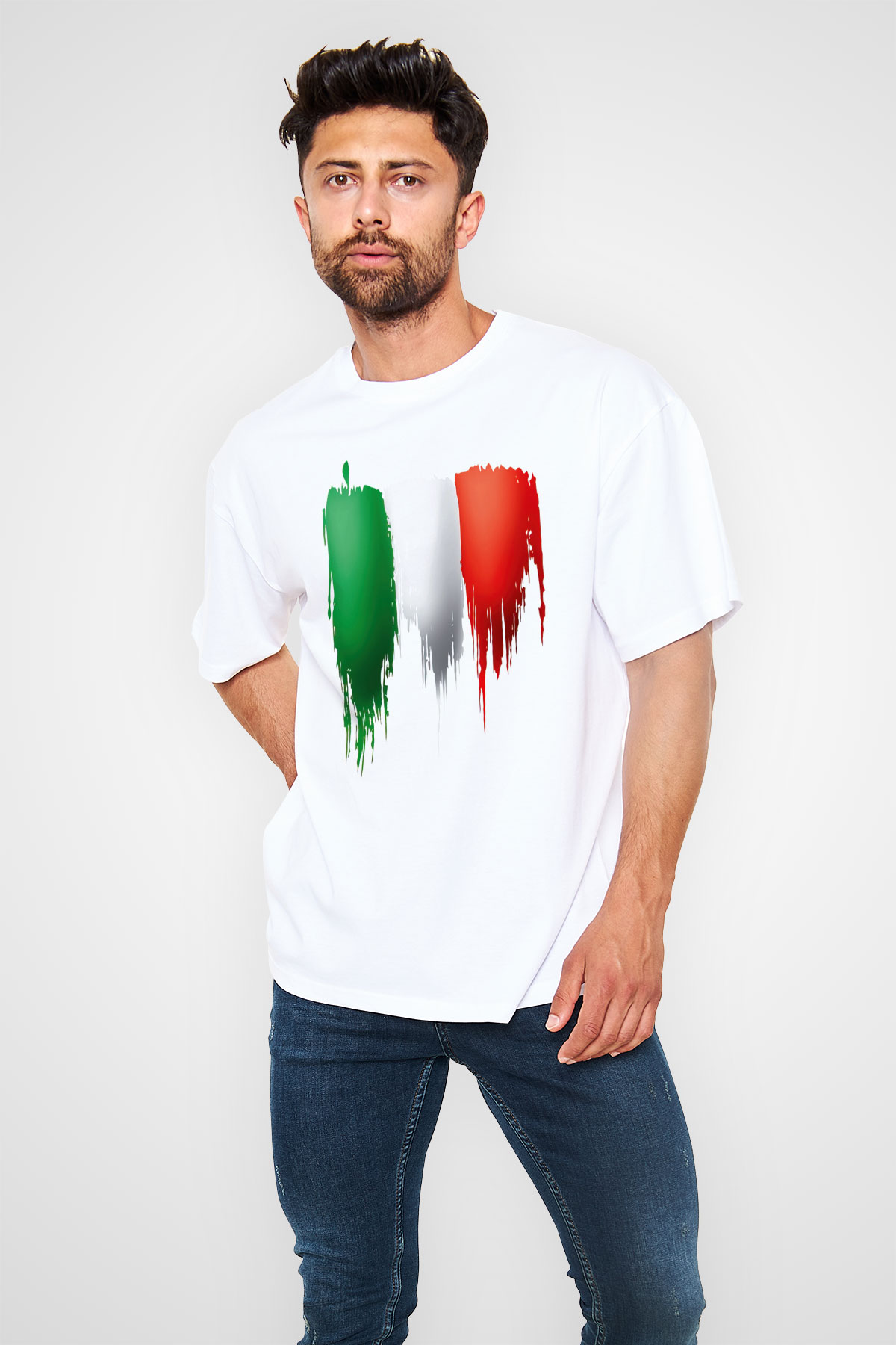 İtalya Beyaz Unisex Oversize Tişört T-Shirt