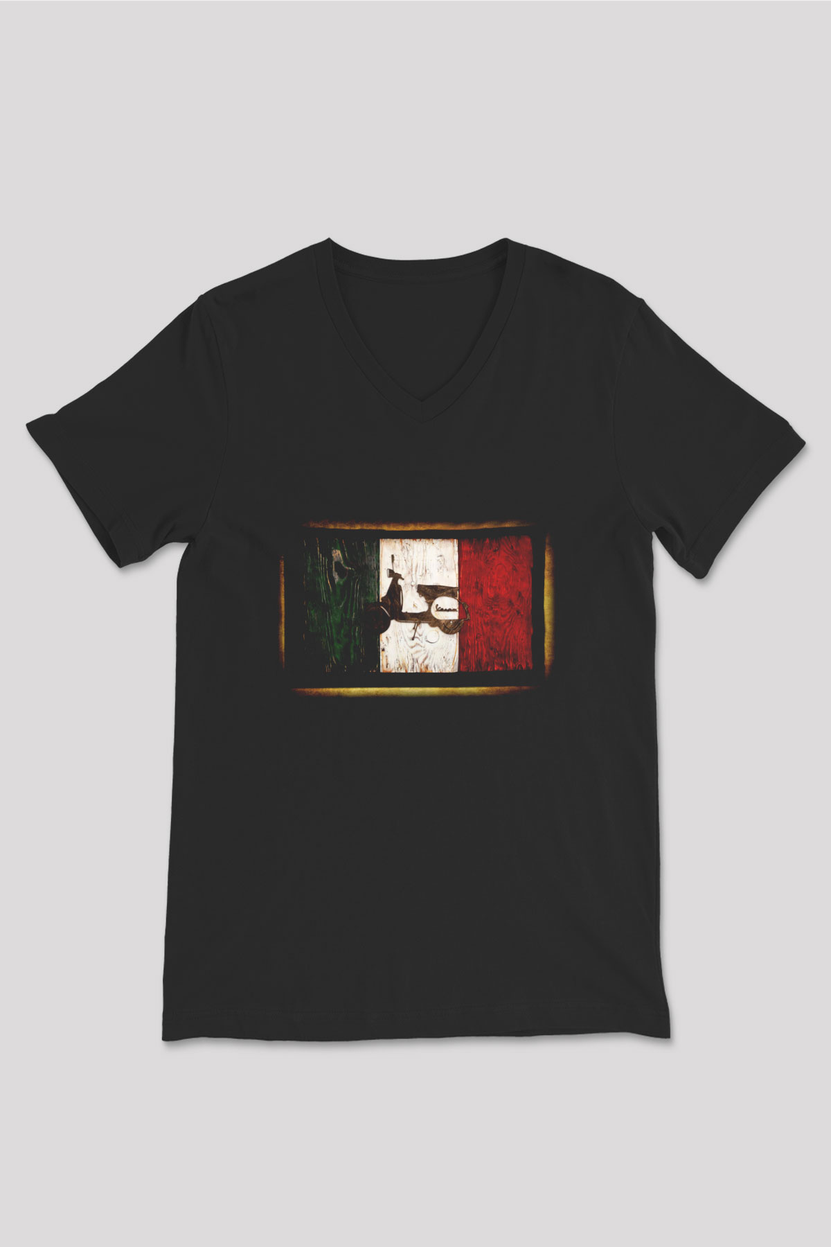 İtalya Siyah Unisex V Yaka Tişört T-Shirt