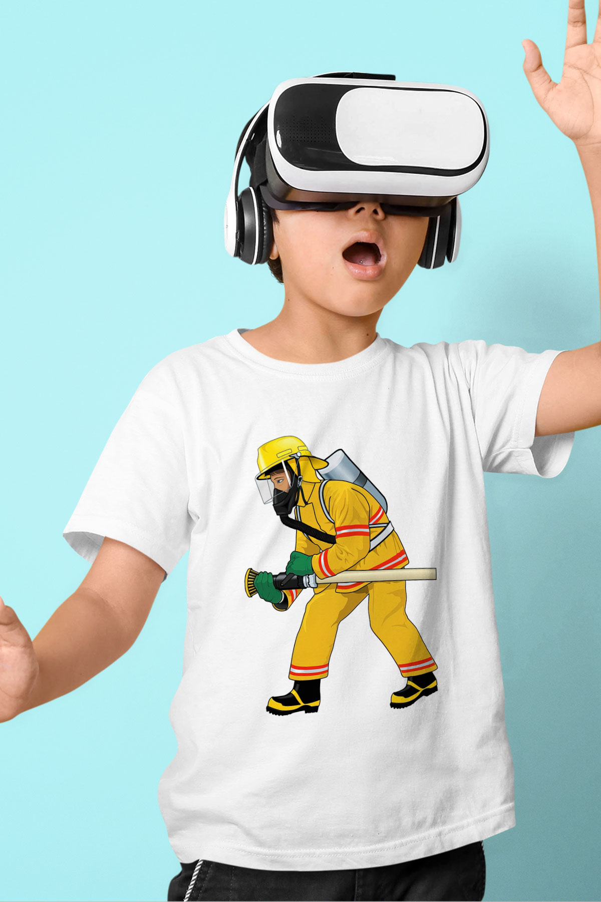 İtfaiyeci Baskılı Beyaz Unisex Çocuk Tişört