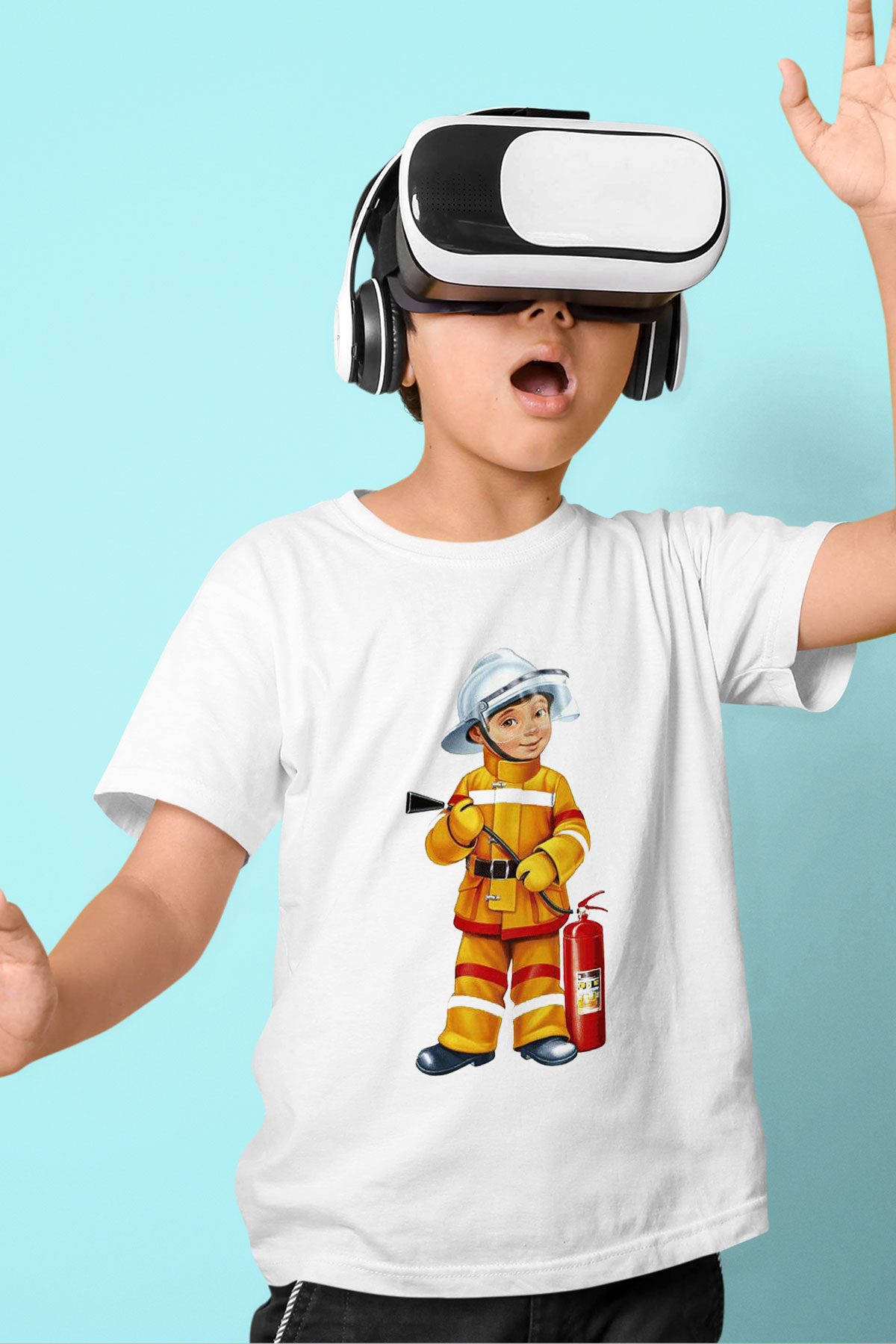 İtfaiyeci Baskılı Beyaz Unisex Çocuk Tişört