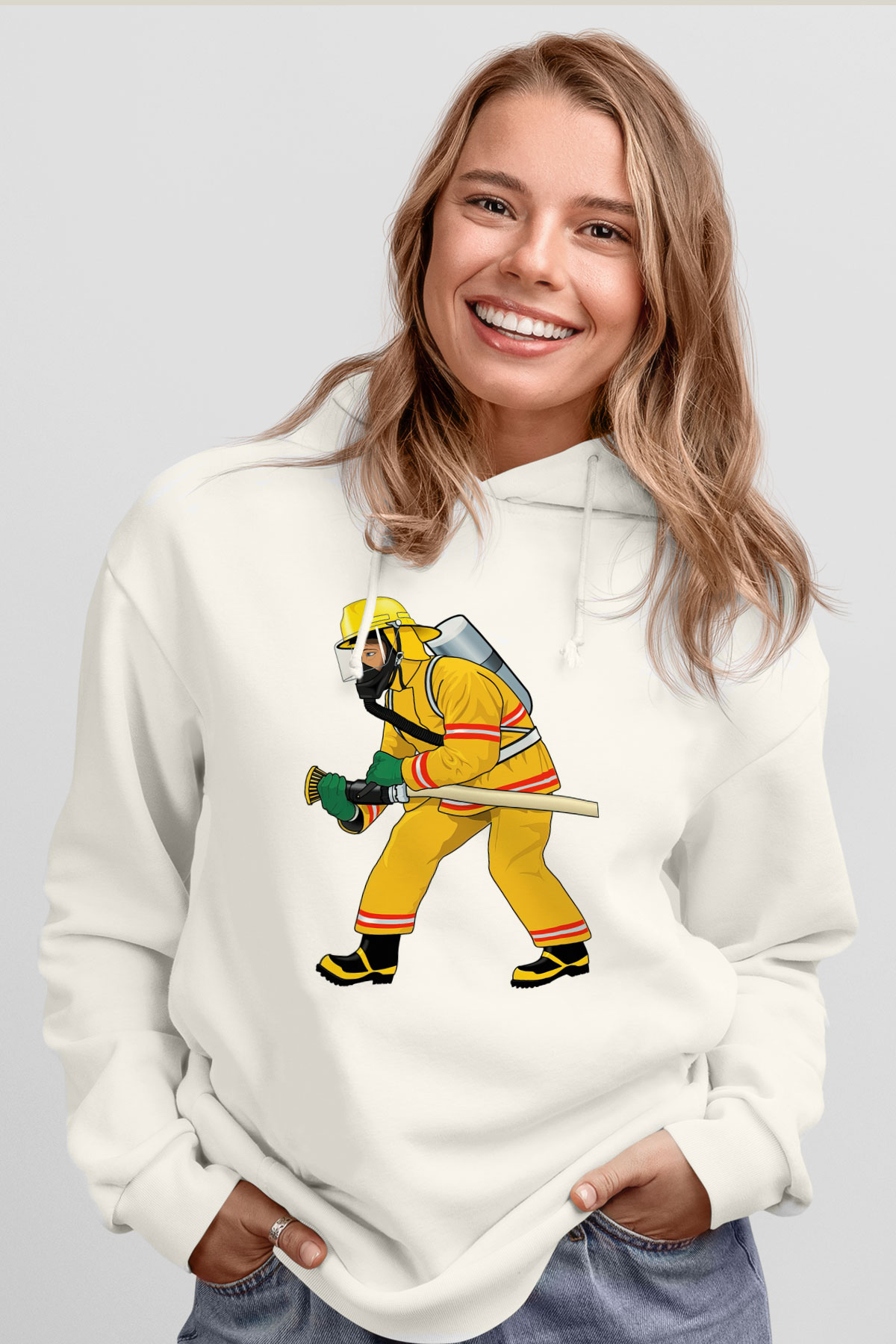 İtfaiyeci Beyaz Unisex Hoodie