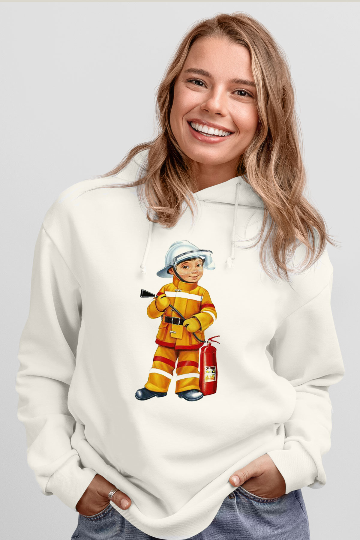 İtfaiyeci Beyaz Unisex Hoodie