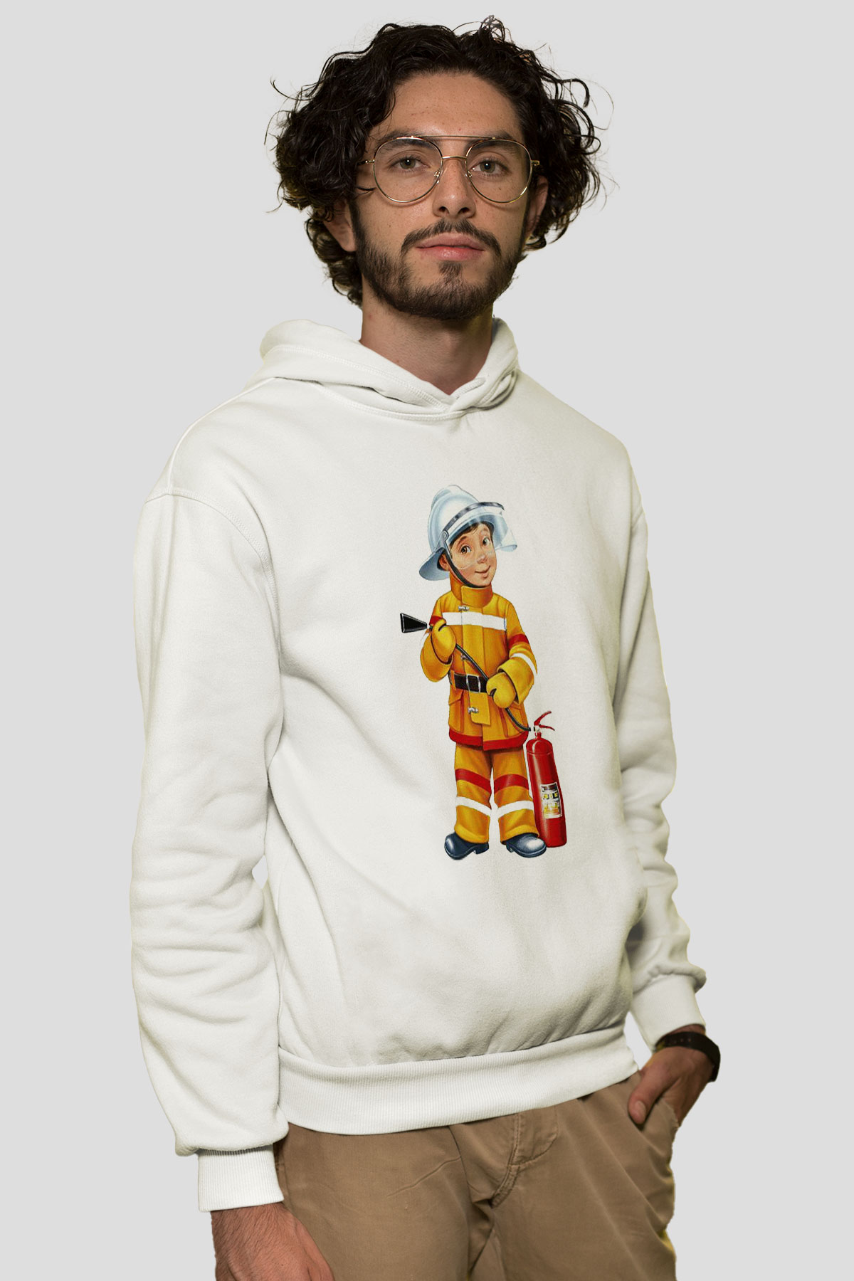İtfaiyeci Beyaz Unisex Hoodie