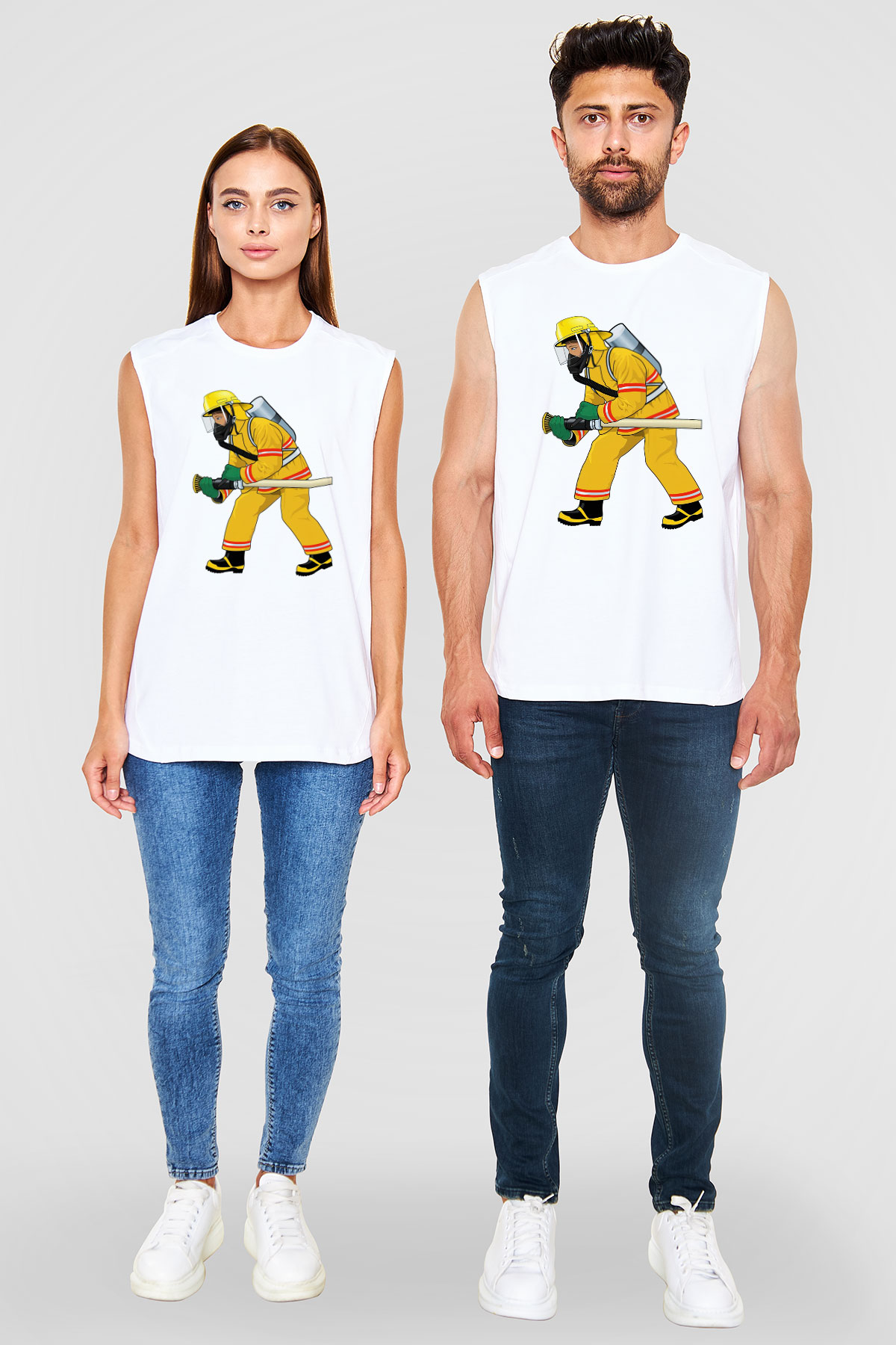 İtfaiyeci Beyaz Unisex Kolsuz Tişört