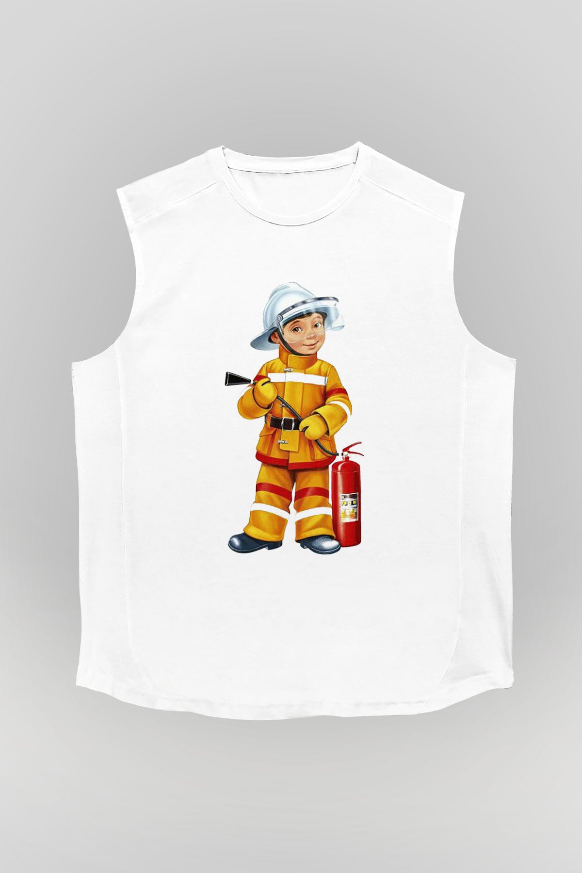 İtfaiyeci Beyaz Unisex Kolsuz Tişört