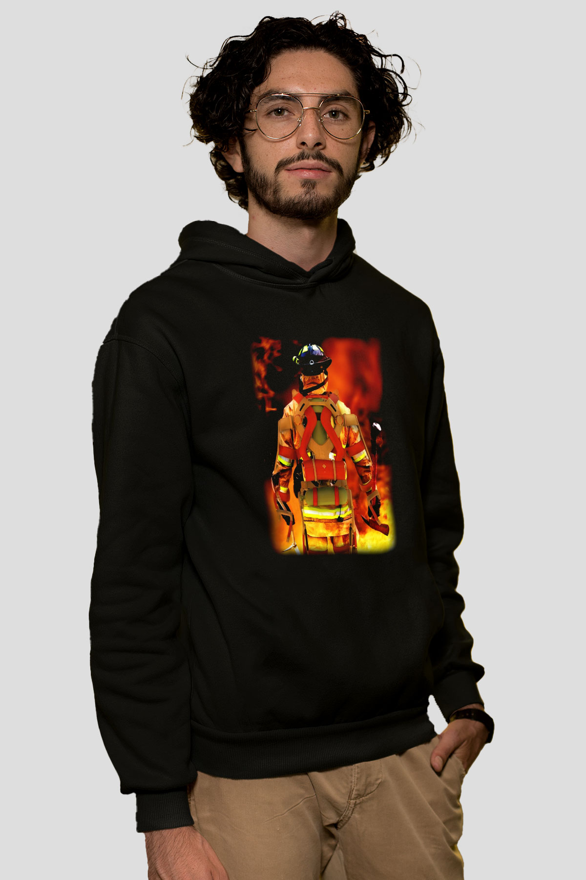 İtfaiyeci Siyah Unisex Kapşonlu Sweatshirt