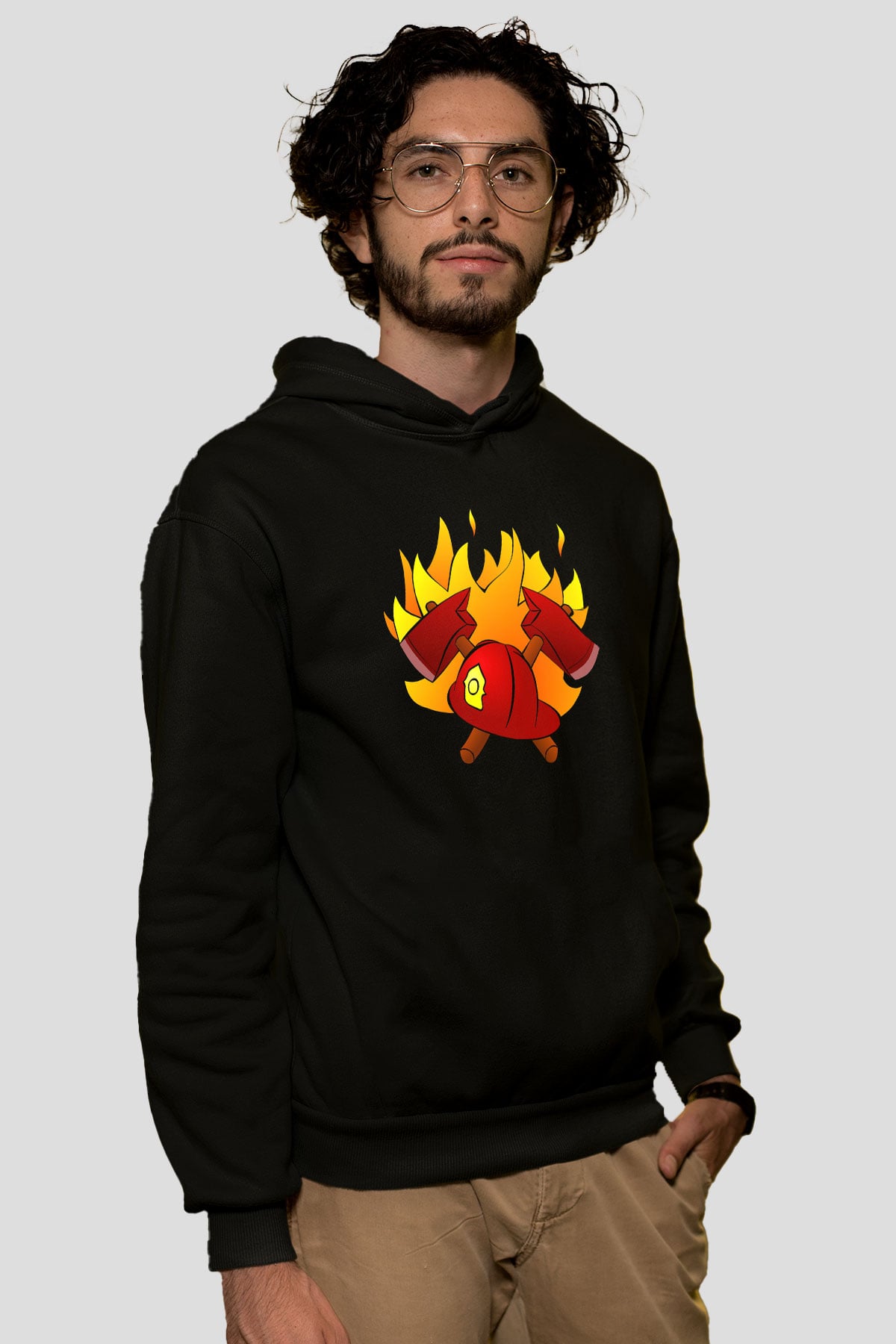 İtfaiyeci Siyah Unisex Kapşonlu Sweatshirt