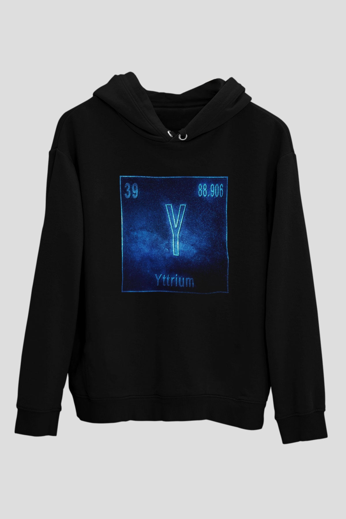 İtriyum Atom Numarası Baskılı Unisex Siyah Hoodie