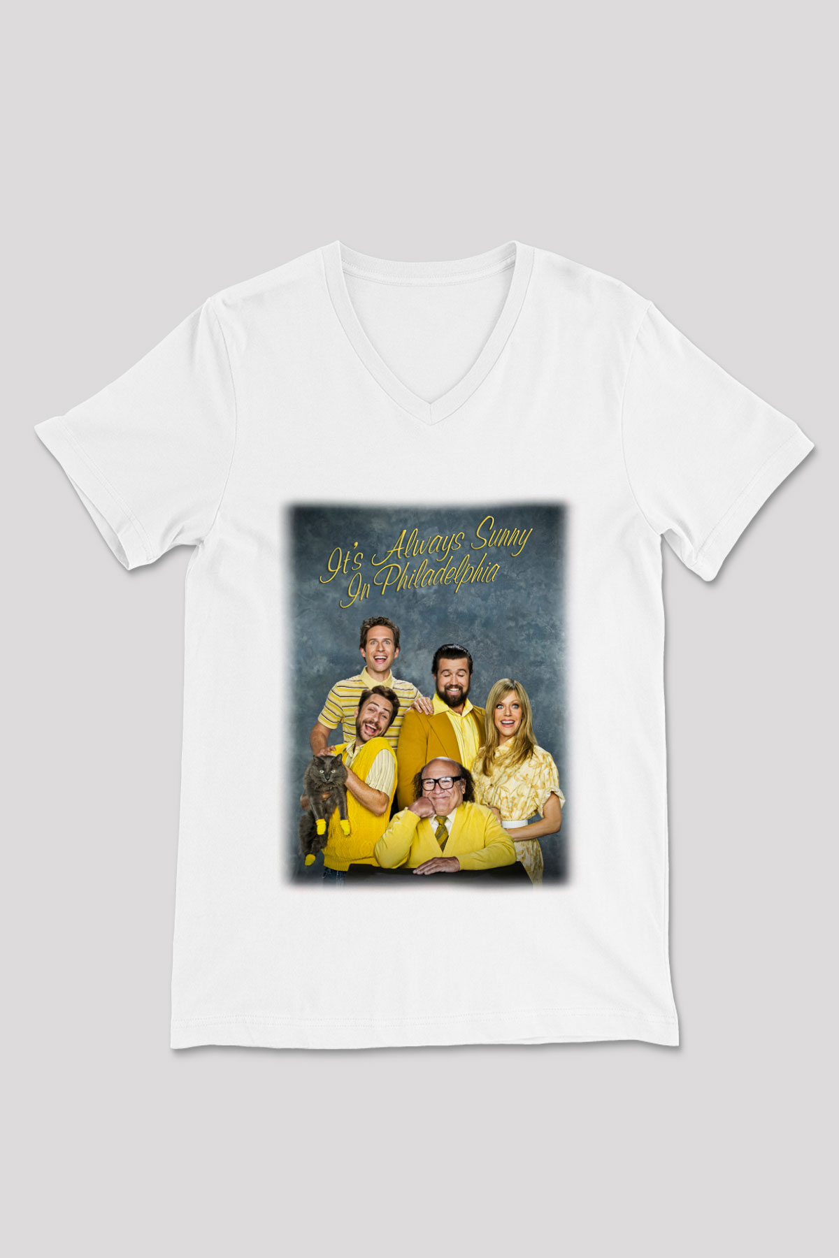 It's Always Sunny in Philadelphia Beyaz Unisex V Yaka Tişört T-Shirt