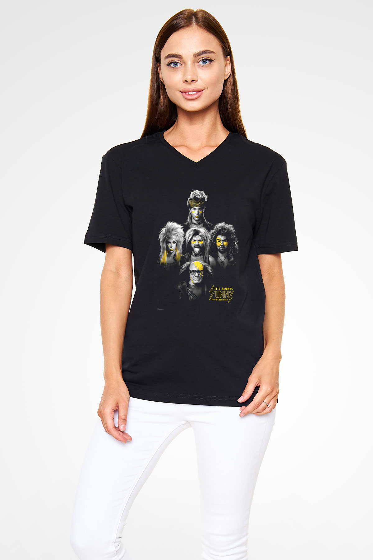 It's Always Sunny in Philadelphia Siyah Unisex V Yaka Tişört T-Shirt