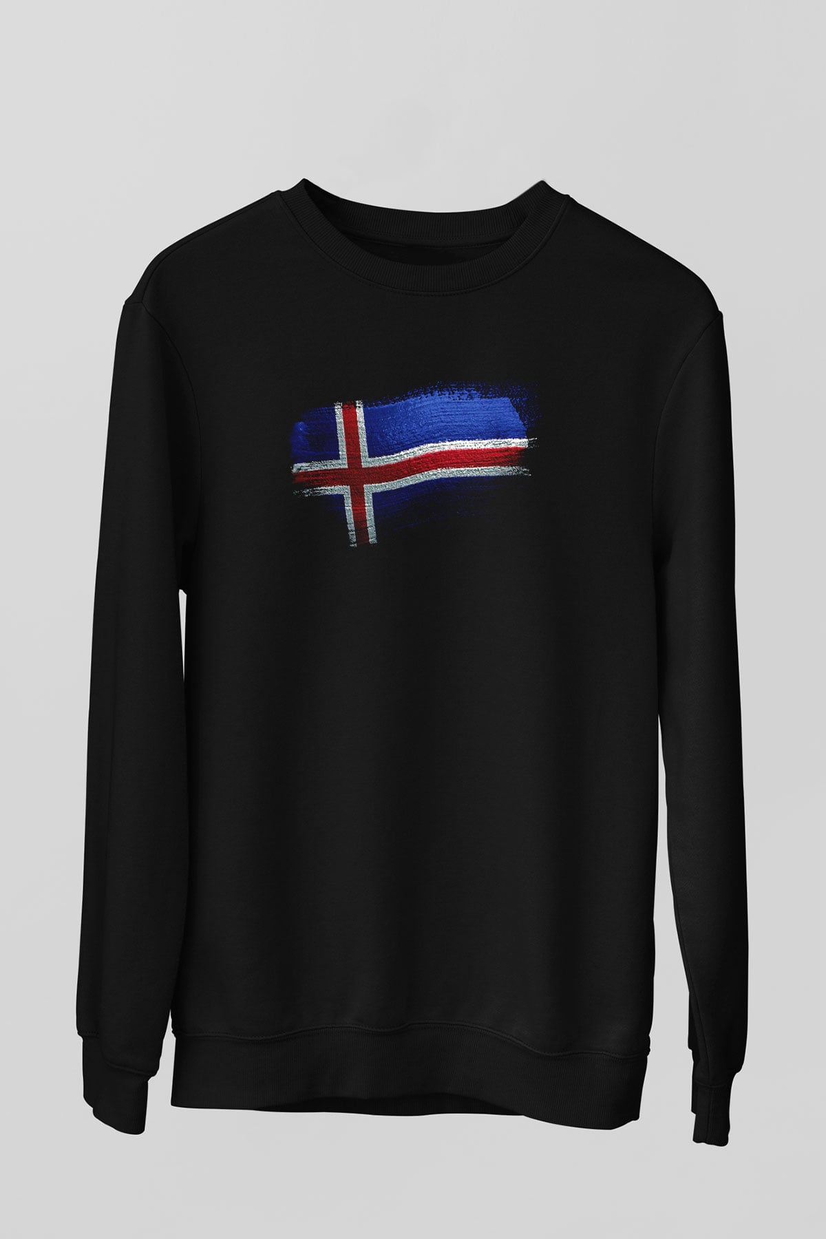 İzlanda - İceland Bayrağı Baskılı Unisex Siyah Sweatshirt
