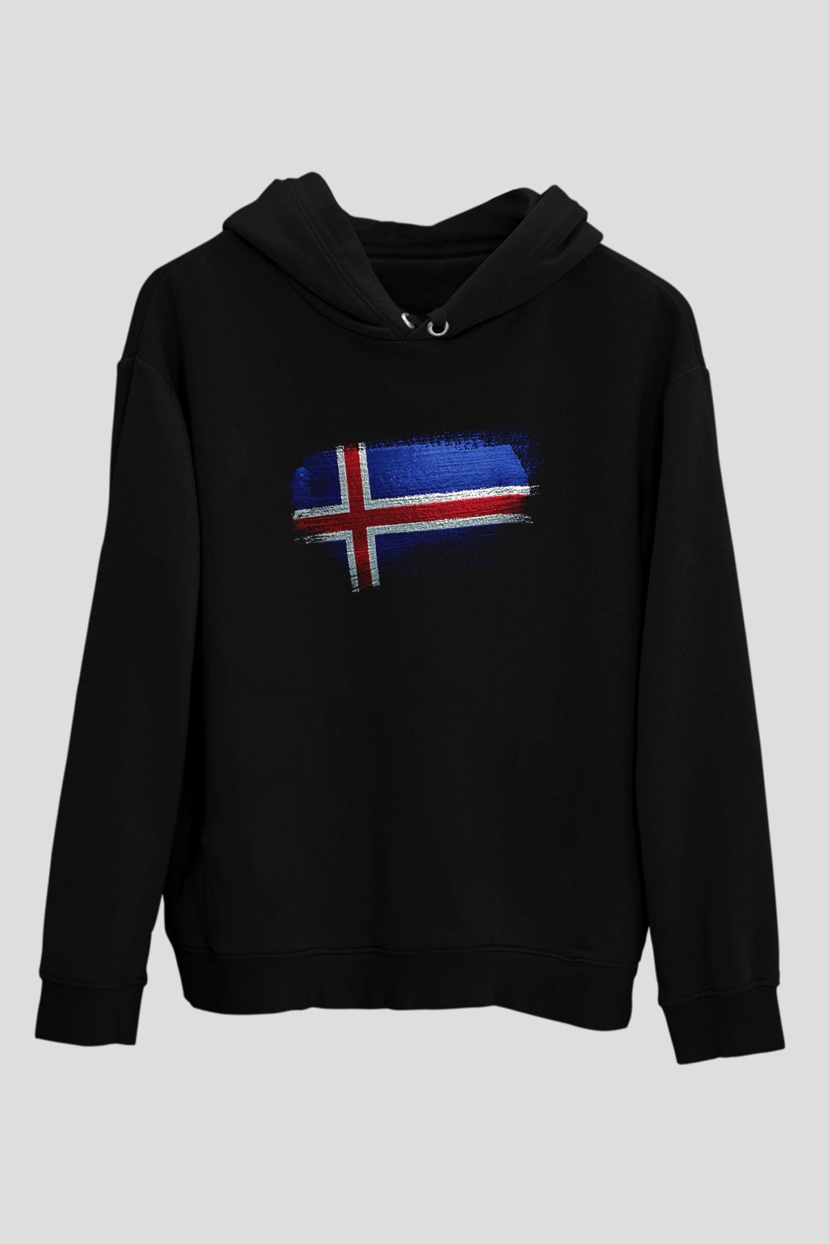İzlanda - İceland Bayrağı Baskılı Unisex Siyah Hoodie
