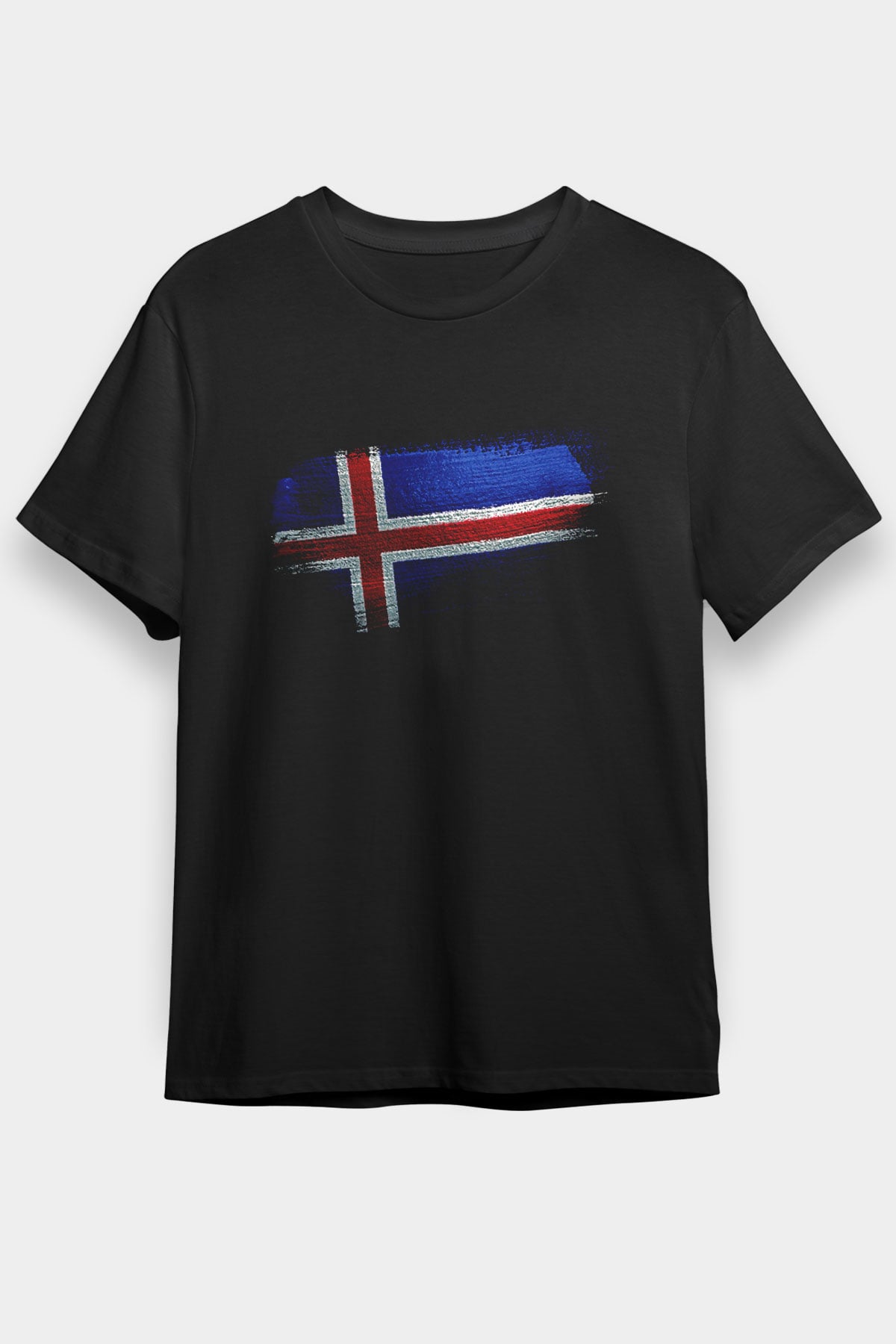 İzlanda - İceland Bayrağı Baskılı Unisex Siyah Tişört
