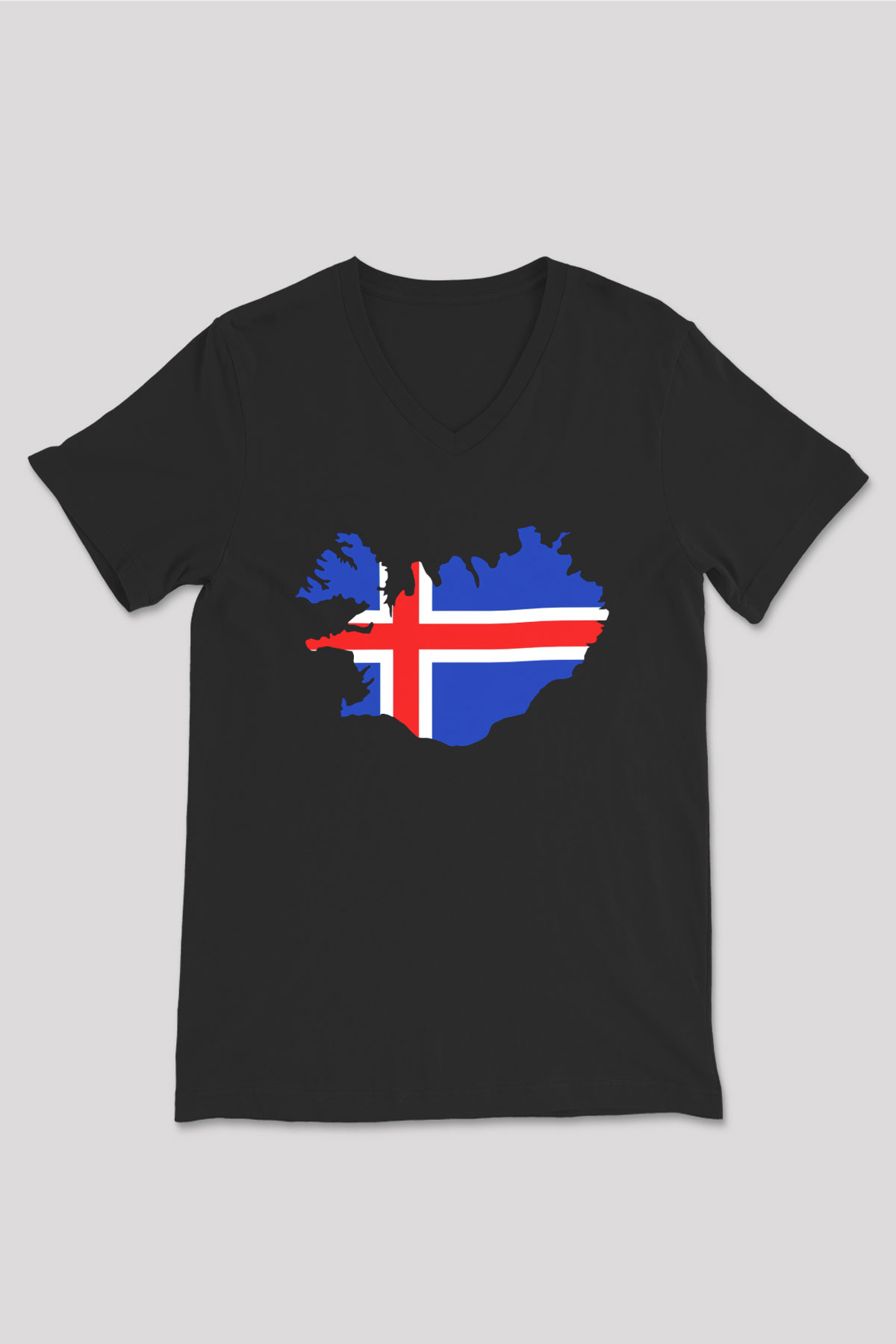İzlanda Siyah Unisex V Yaka Tişört T-Shirt
