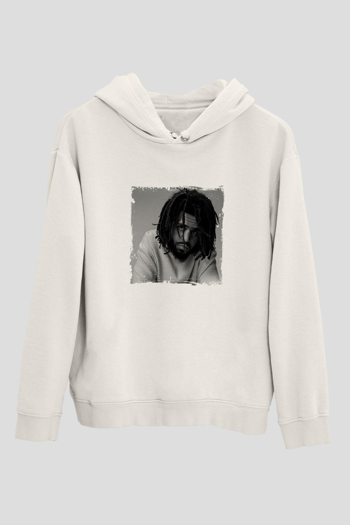 J. Cole Baskılı Unisex Beyaz Kapüşonlu Sweatshirt