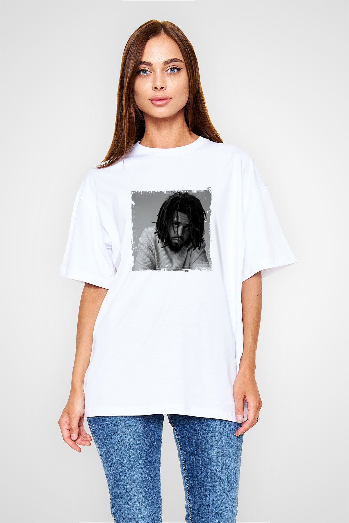J. Cole Baskılı Unisex Beyaz Tişört