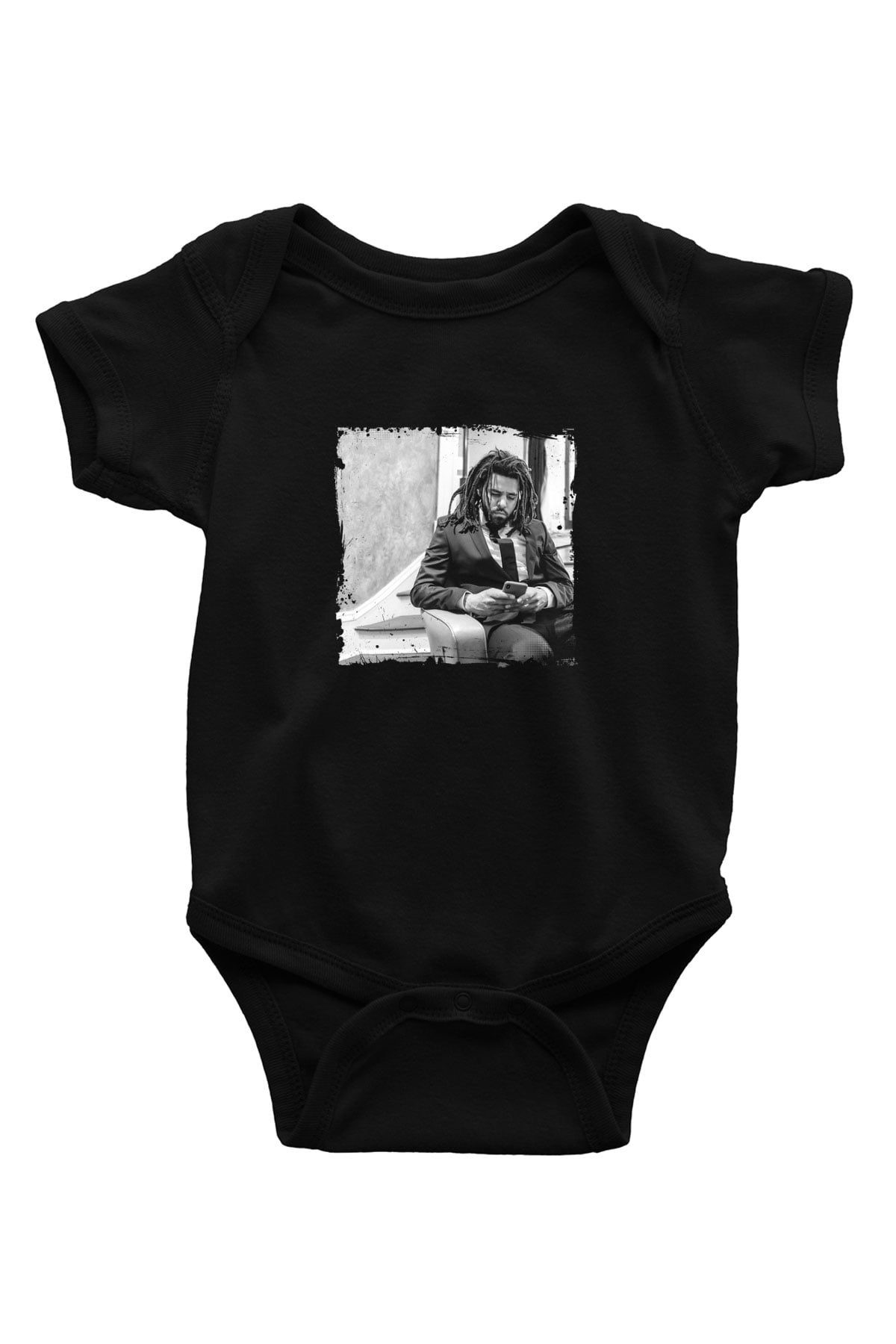 J. Cole Baskılı Unisex Siyah Bebek Body - Zıbın