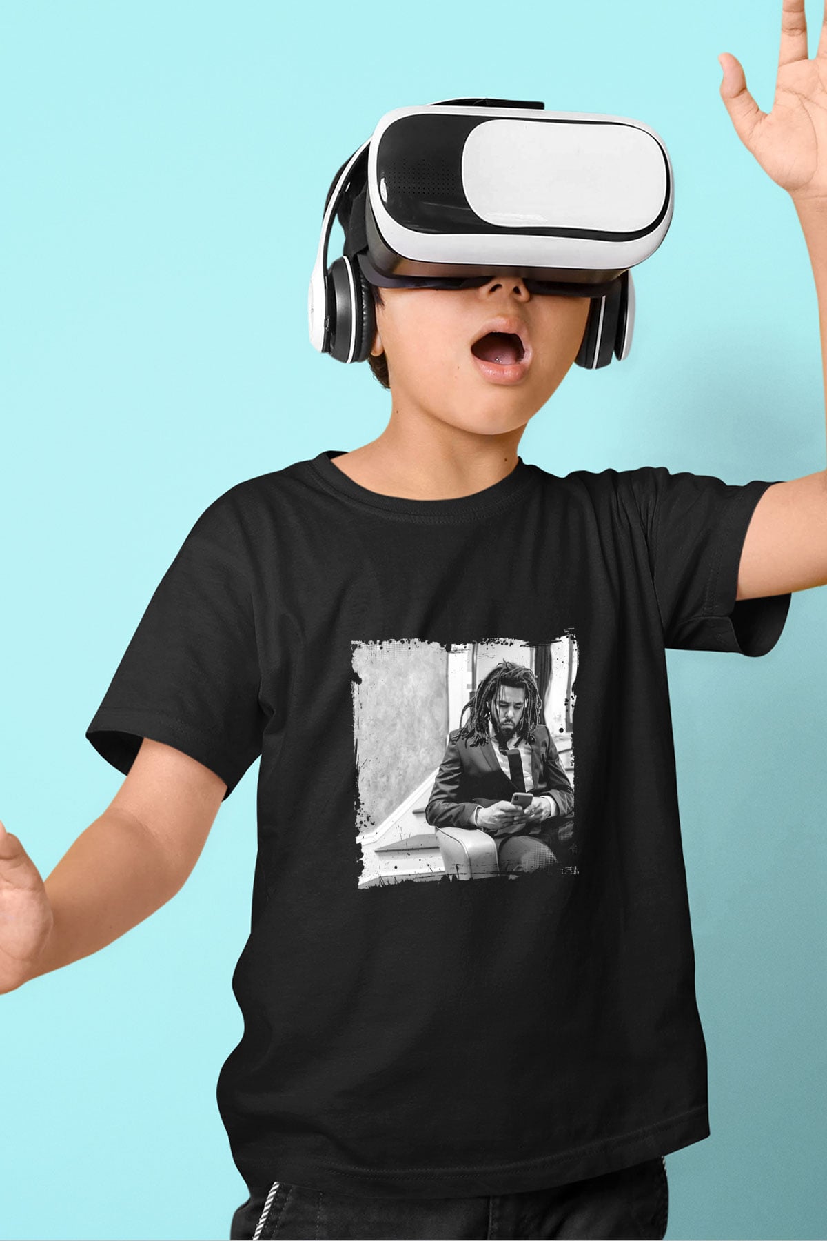 J. Cole Baskılı Unisex Siyah Çocuk Tişört