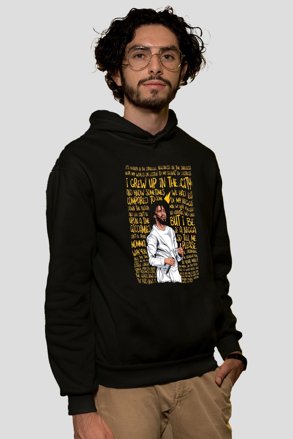 J. Cole Siyah Unisex Kapüşonlu Sweatshirt