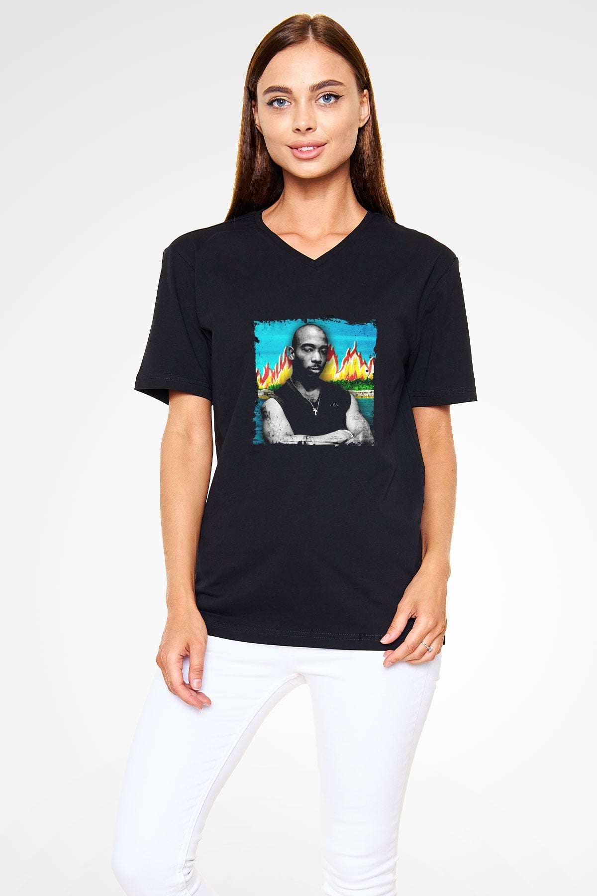 Ja Rule Baskılı Unisex Siyah V Yaka Tişört