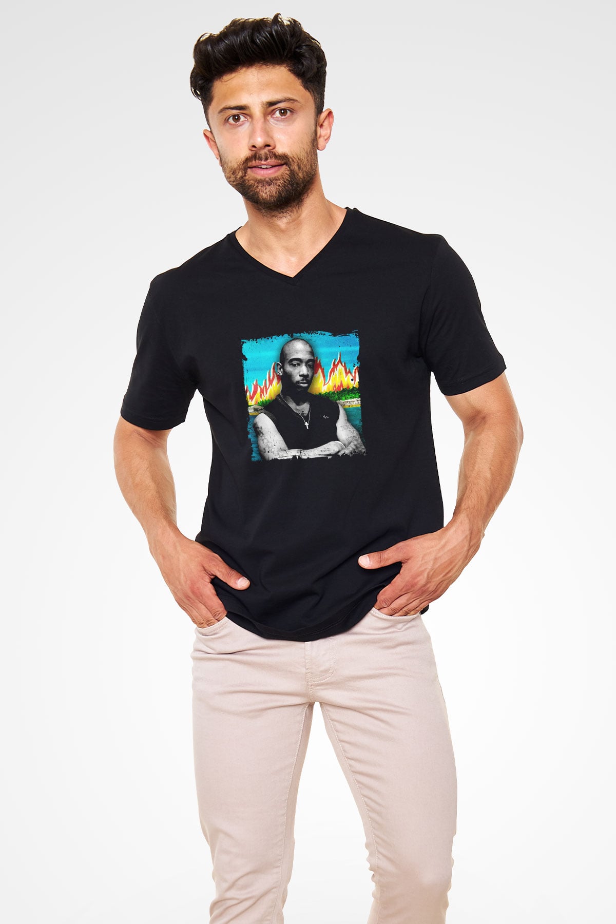 Ja Rule Baskılı Unisex Siyah V Yaka Tişört