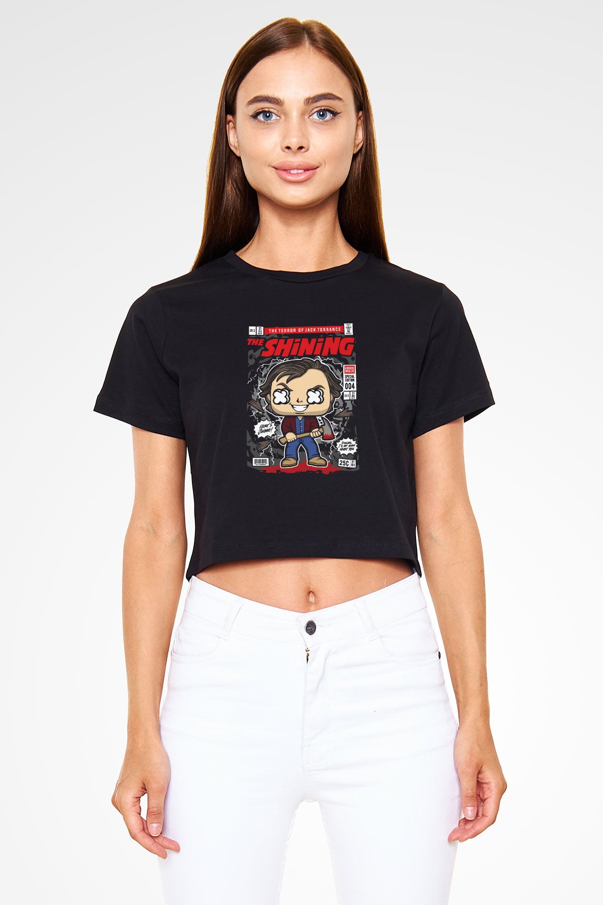Jack Torrance Baskılı  Siyah  Crop Top Tişört
