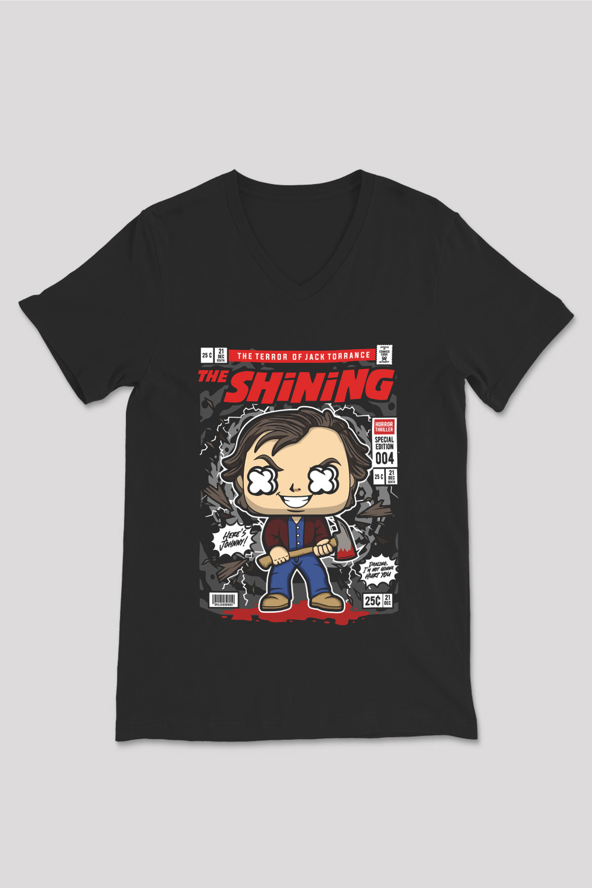 Jack Torrance Baskılı Unisex Siyah V Yaka Tişört