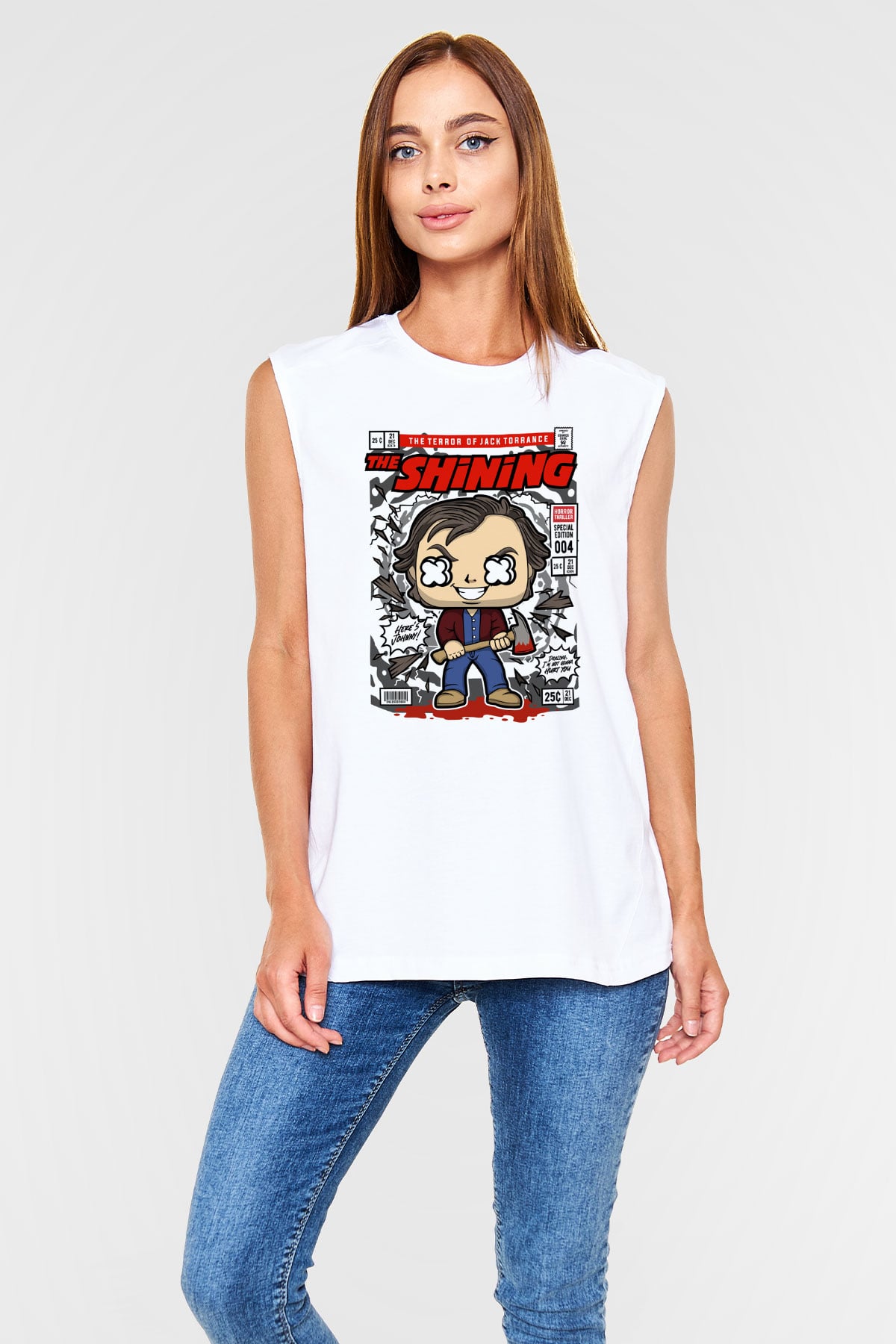 Jack Torrance The Shining Baskılı Unisex Beyaz Kolsuz Tişört