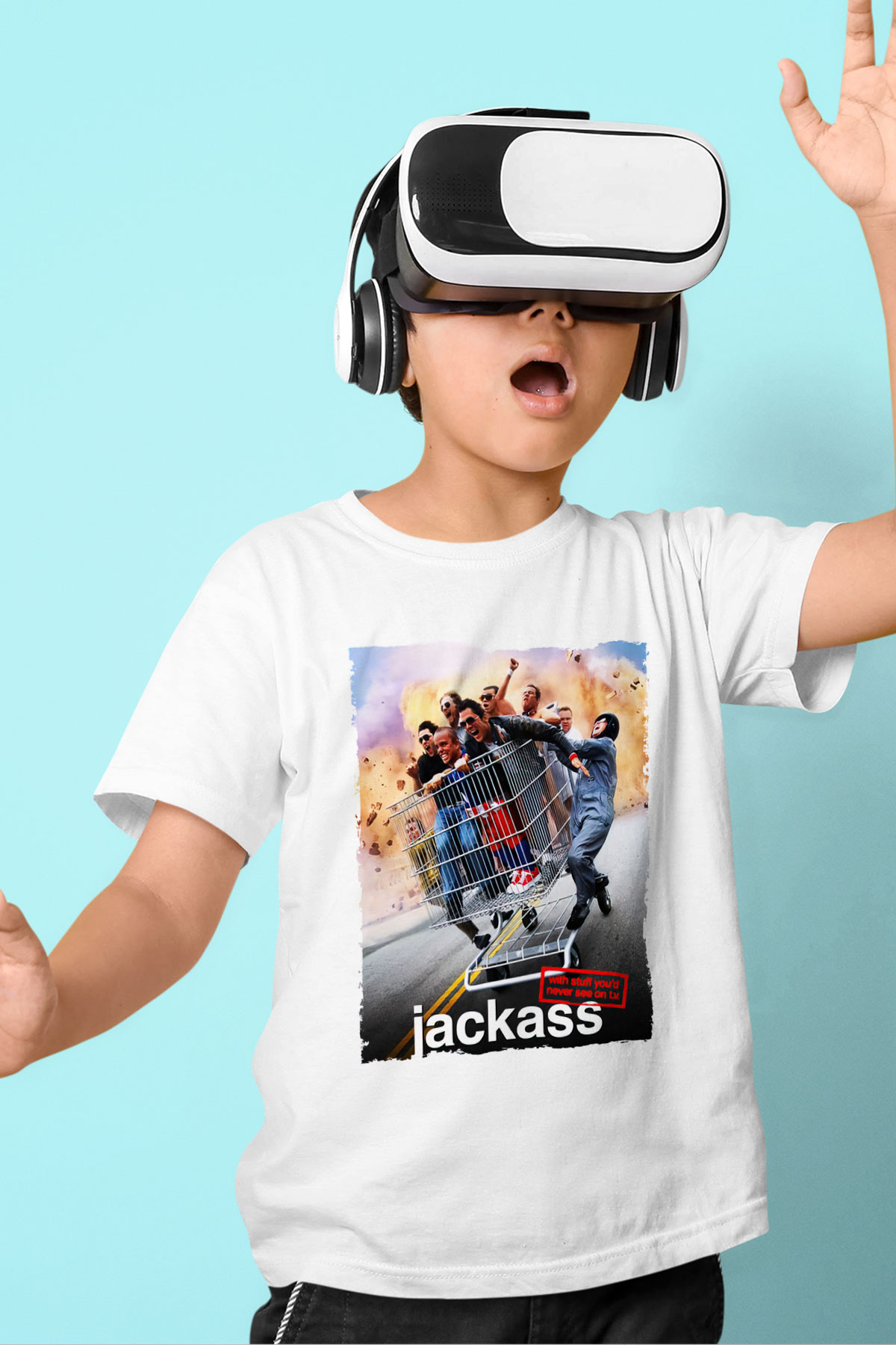 Jackass Baskılı Beyaz Unisex Çocuk Tişört