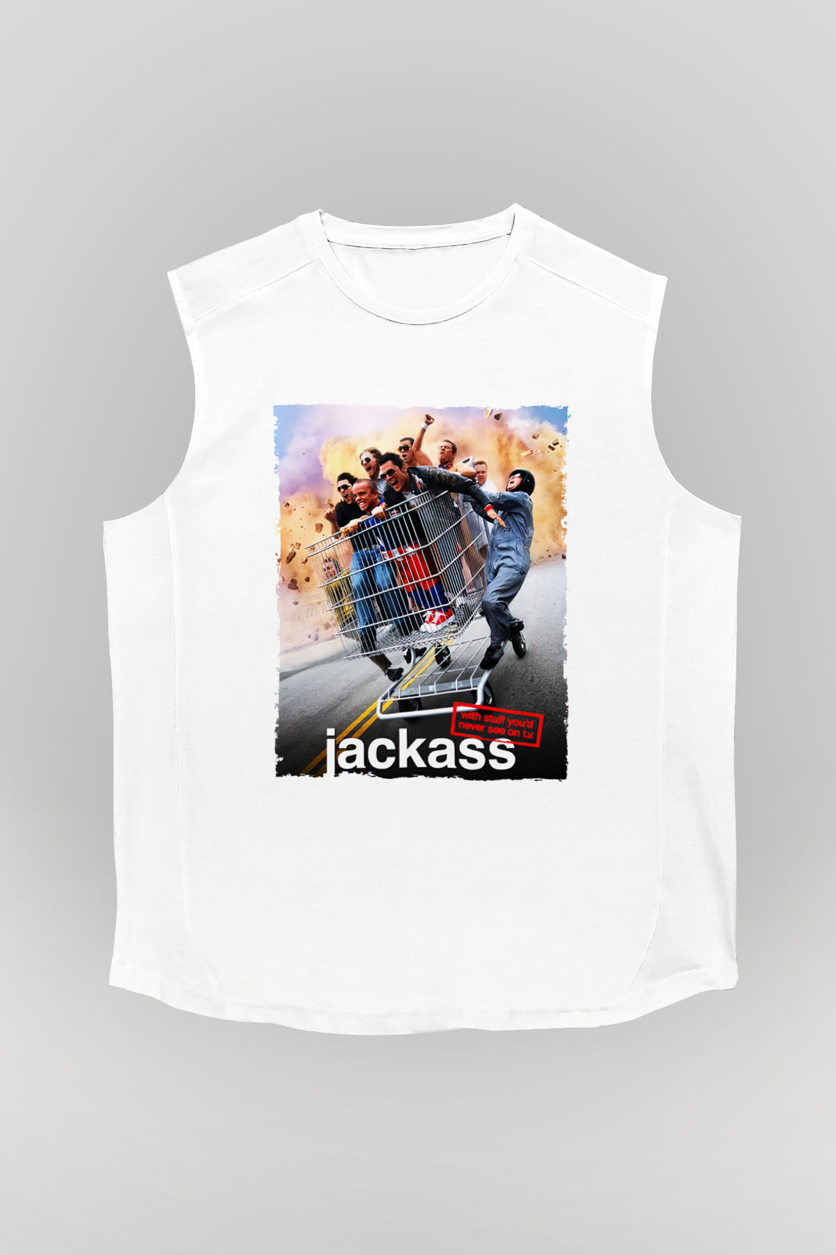 Jackass Beyaz Unisex Kolsuz Tişört
