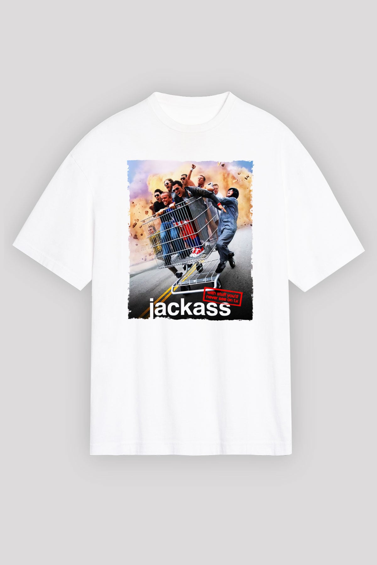 Jackass Beyaz Unisex Oversize Tişört T-Shirt