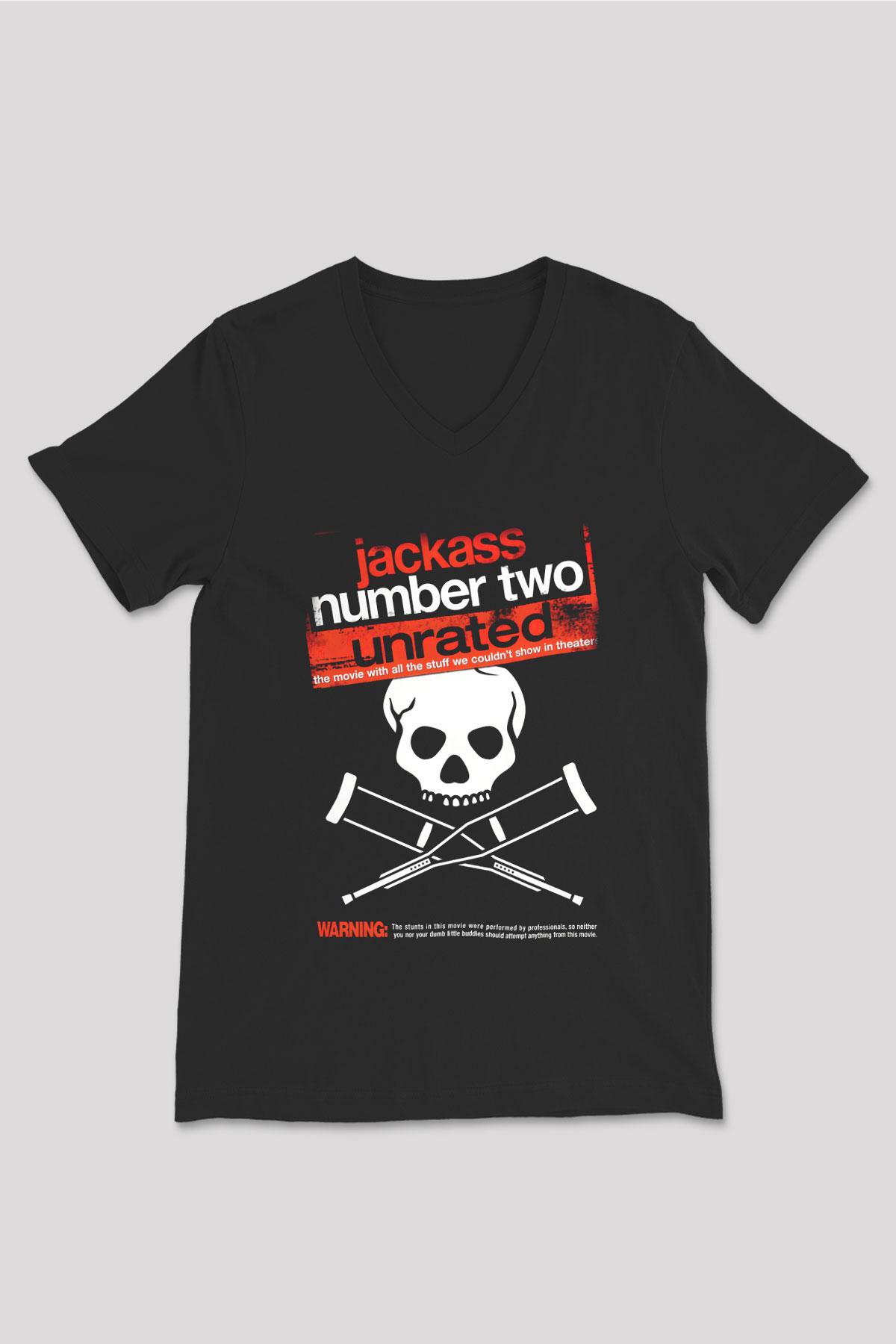 Jackass Siyah Unisex V Yaka Tişört