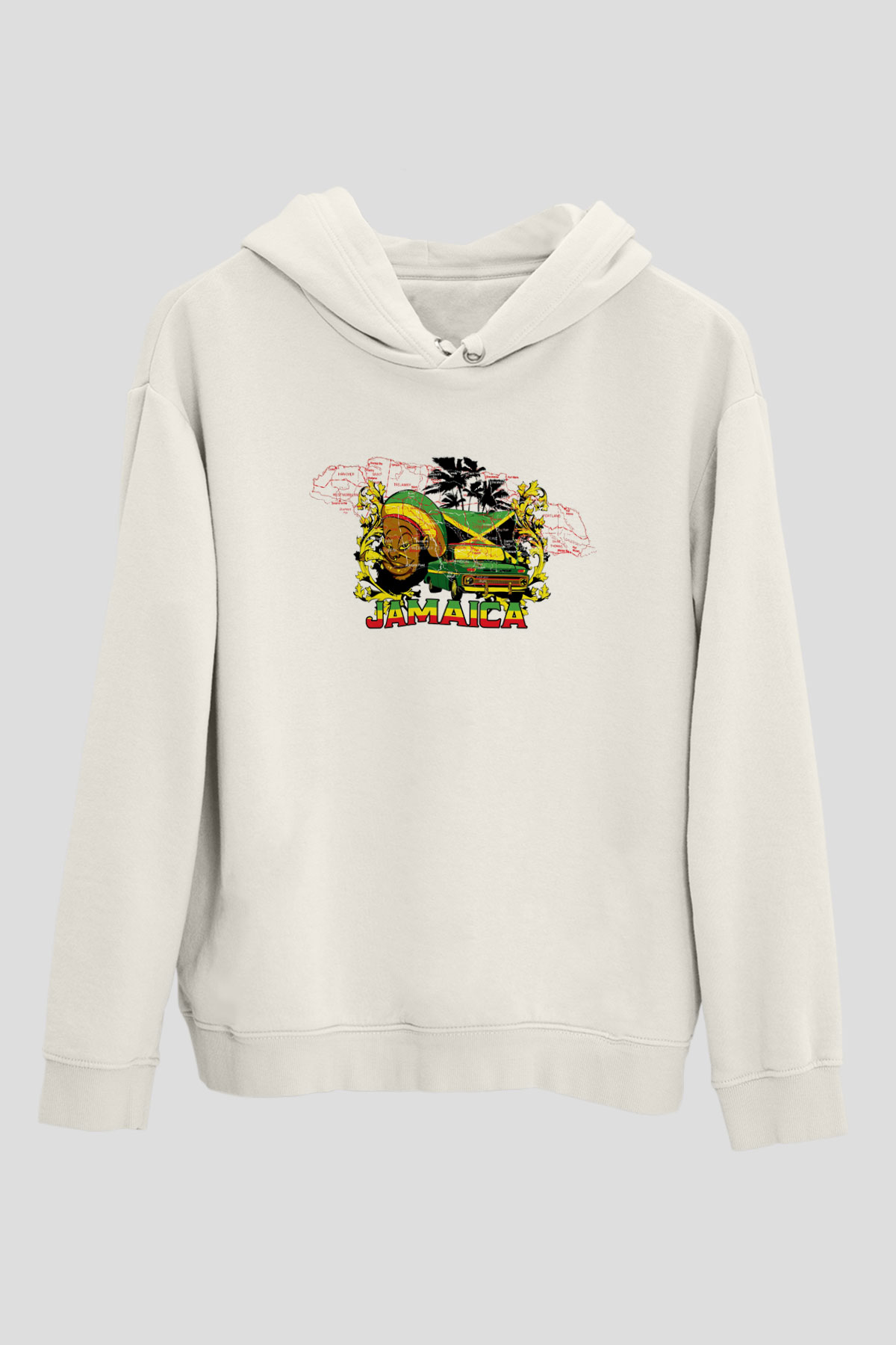 Jamaika Beyaz Unisex Kapşonlu Sweatshirt