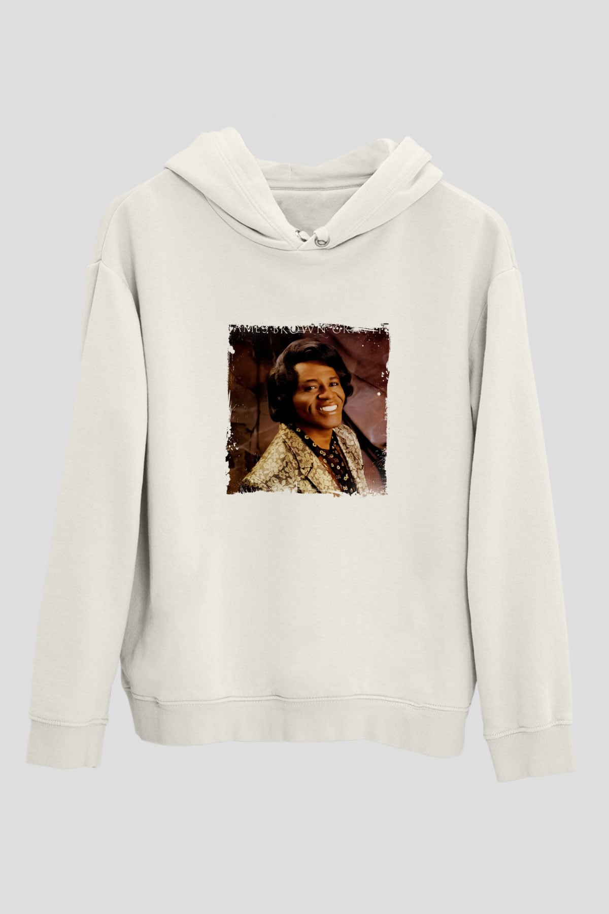 James Brown Baskılı Unisex Beyaz Kapüşonlu Sweatshirt