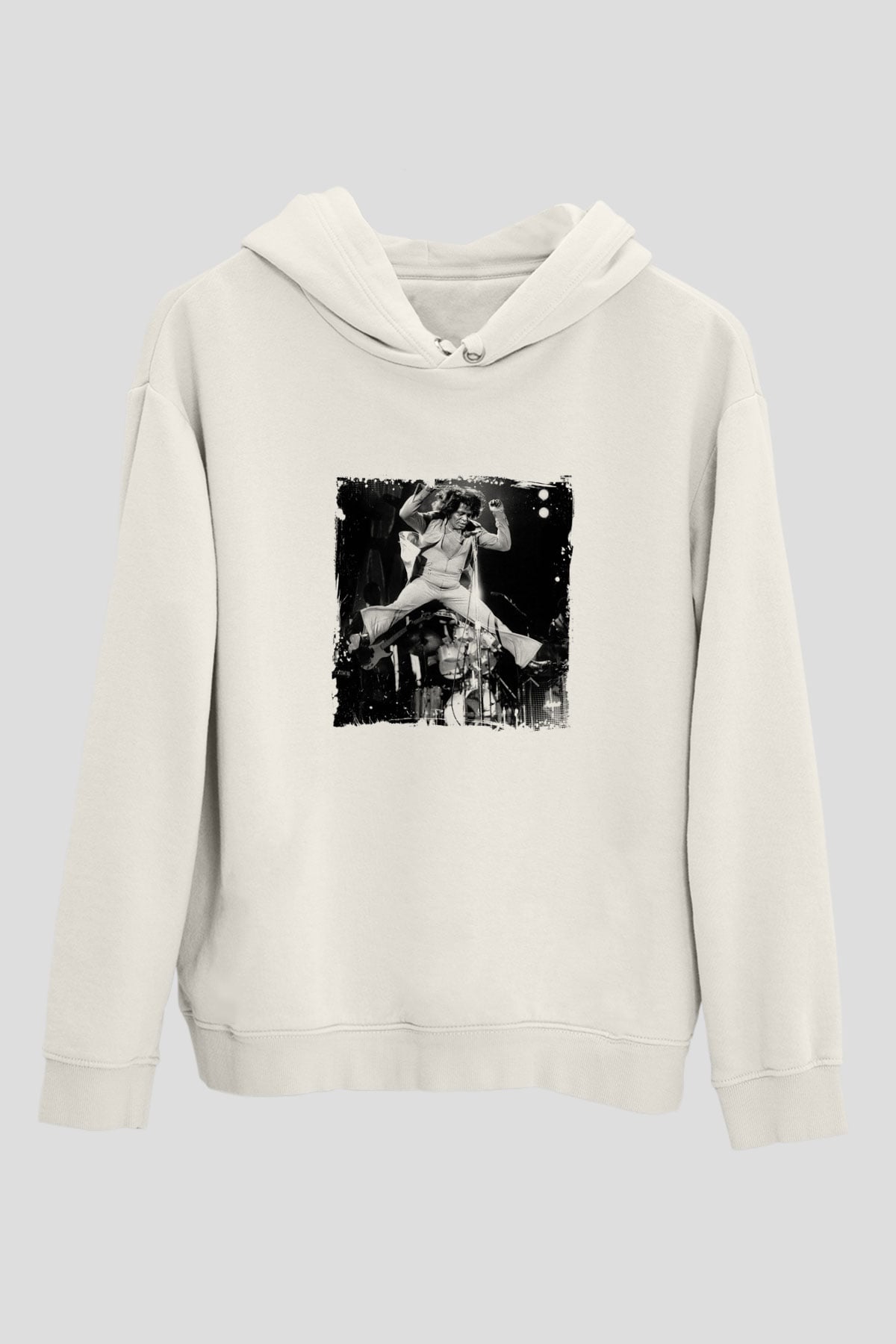 James Brown Baskılı Unisex Beyaz Kapüşonlu Sweatshirt