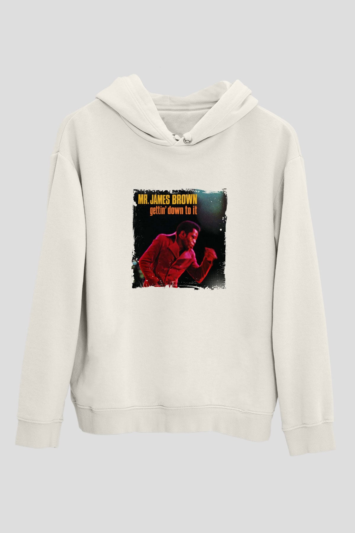 James Brown Baskılı Unisex Beyaz Kapüşonlu Sweatshirt