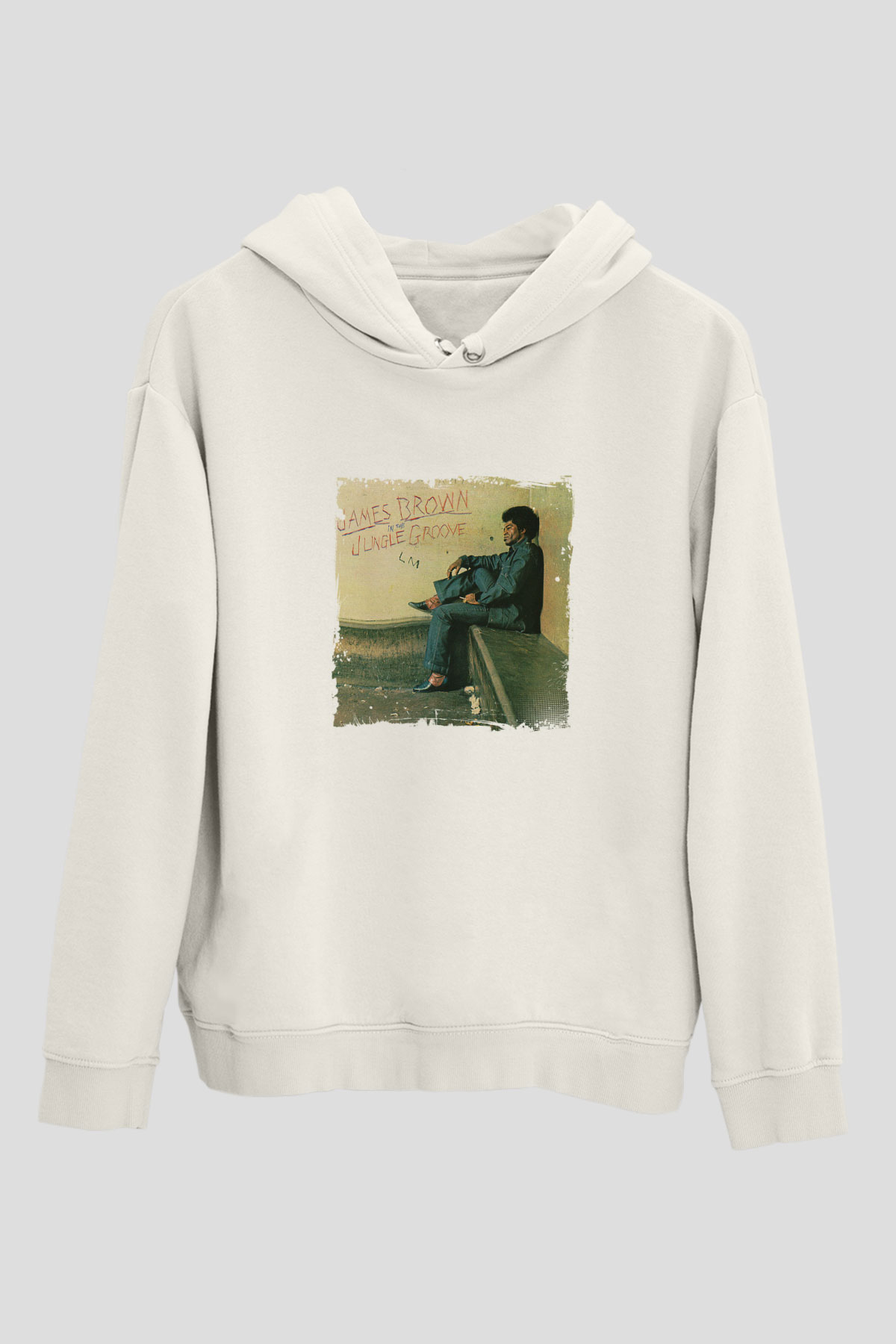 James Brown Baskılı Unisex Beyaz Kapüşonlu Sweatshirt