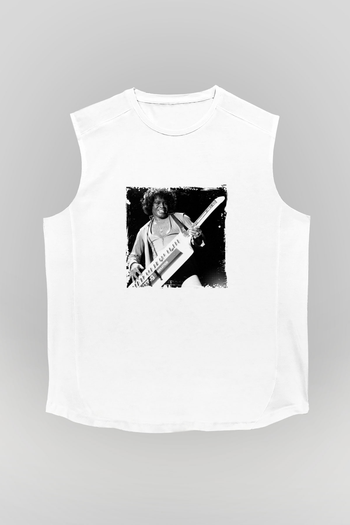James Brown Baskılı Unisex Beyaz Kolsuz Tişört