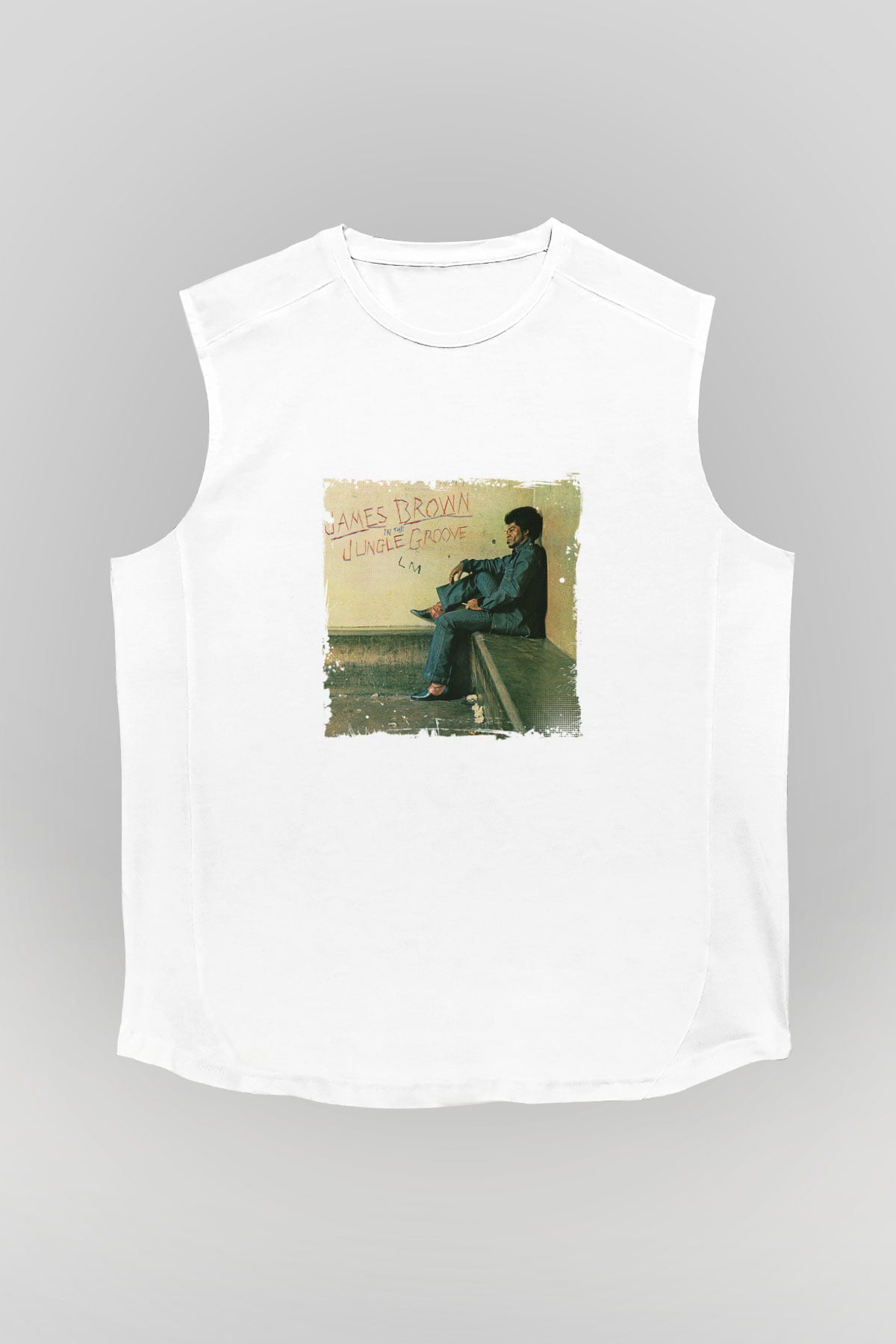 James Brown Baskılı Unisex Beyaz Kolsuz Tişört