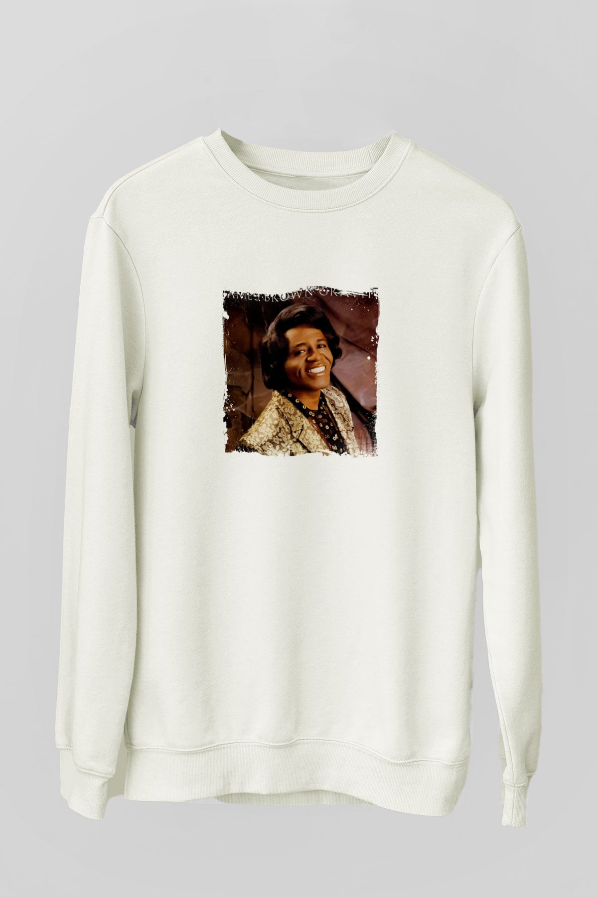 James Brown Baskılı Unisex Beyaz Sweatshirt