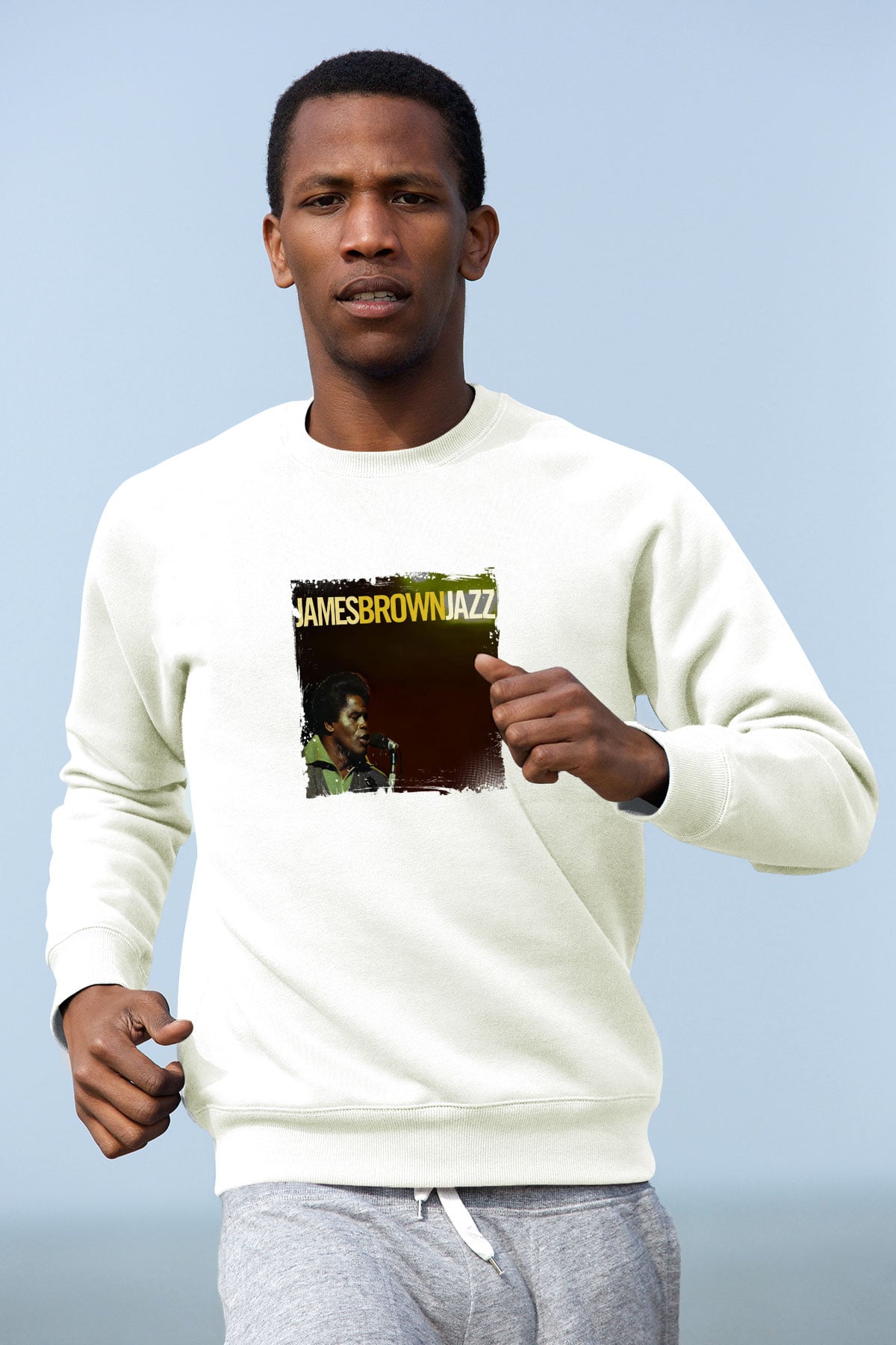 James Brown Baskılı Unisex Beyaz Sweatshirt